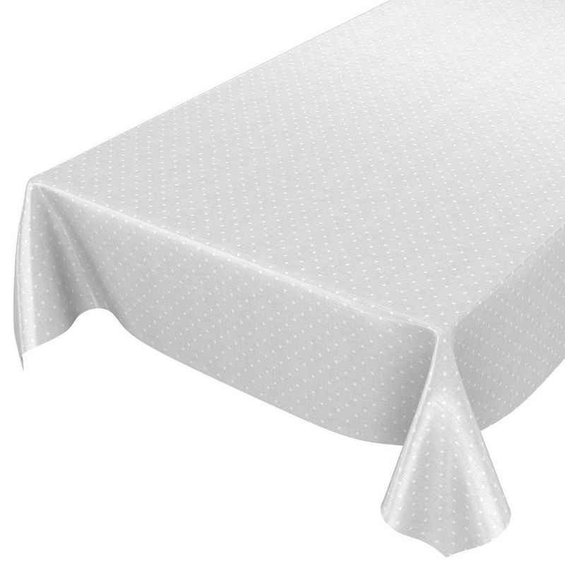 ANRO Tischdecke Tischdecke Wachstuch Gepunktet Grau Robust Wasserabweisend Breite 140, Geprägt