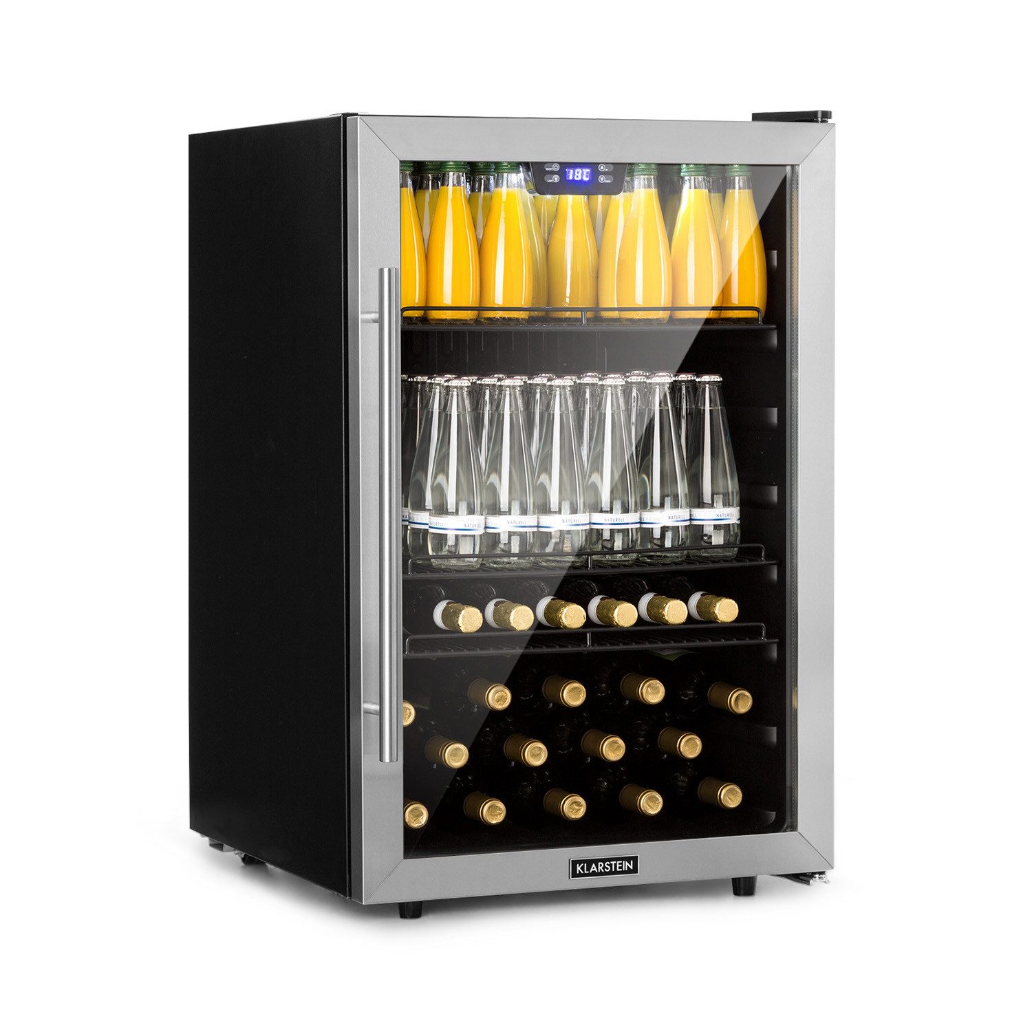 Klarstein Getränkekühlschrank Beersafe 5XL Kühlschrank 148L 3 Böden Panoramaglastür Edelstahl R600a 10045900, 85 cm hoch, 55 cm breit, Bierkühlschrank Getränkekühlschrank Flaschenkühlschrank mit Glastür