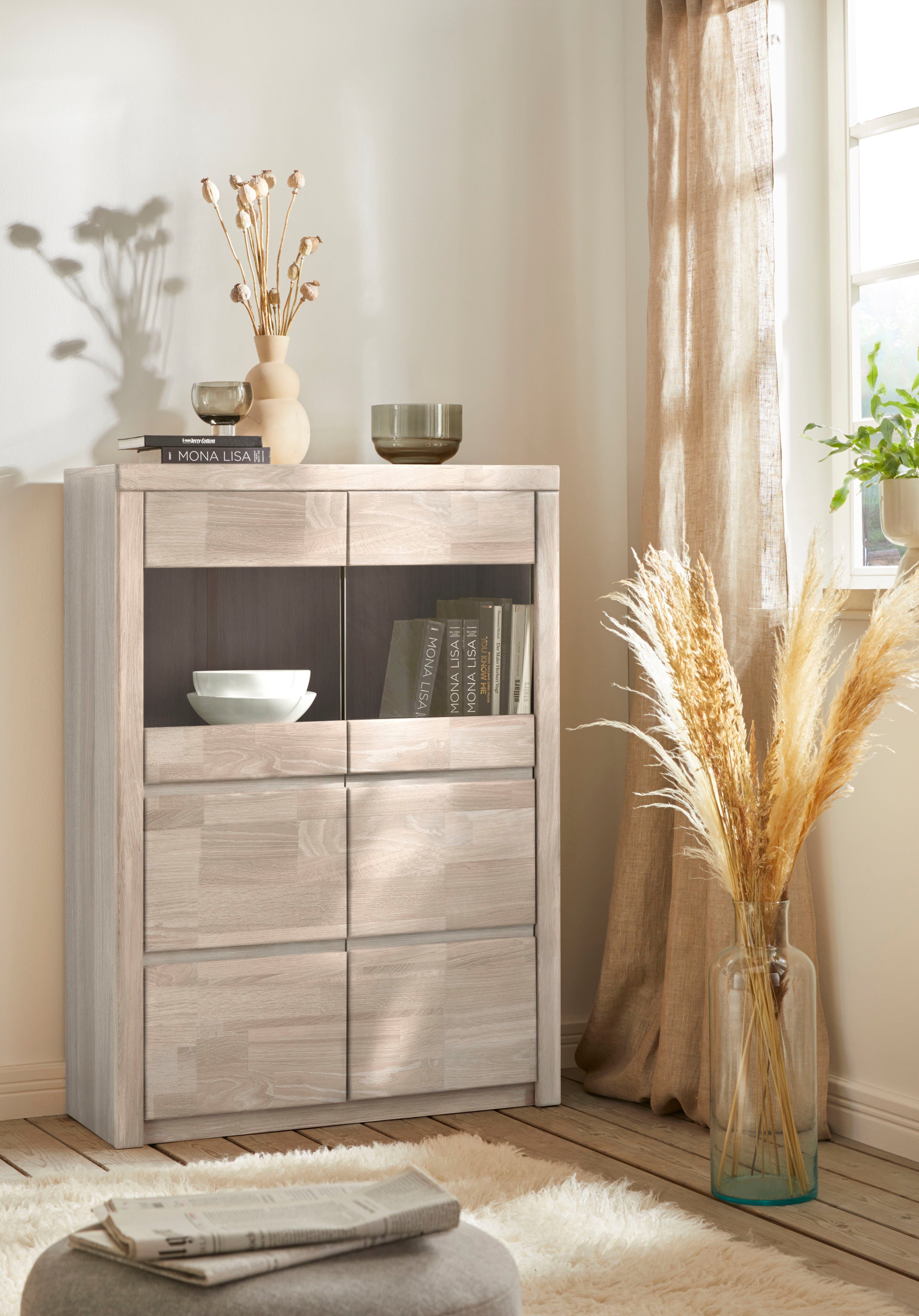 OTTO home Highboard Silkeborg, schöne grifflose Optik, teilmassiv