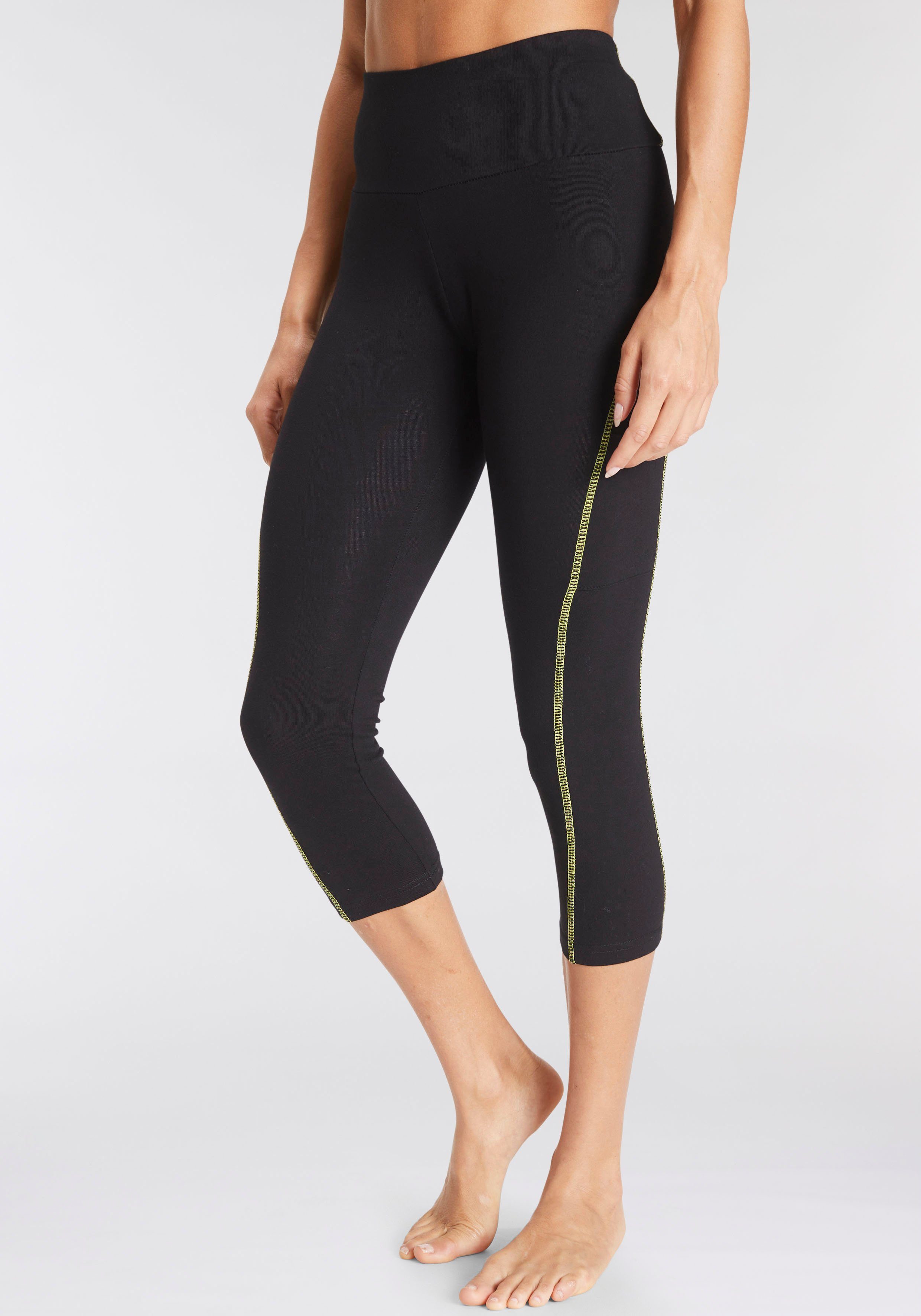 LASCANA ACTIVE Caprileggings -Sporthose mit Kontrastnähten und breitem Bund schwarz