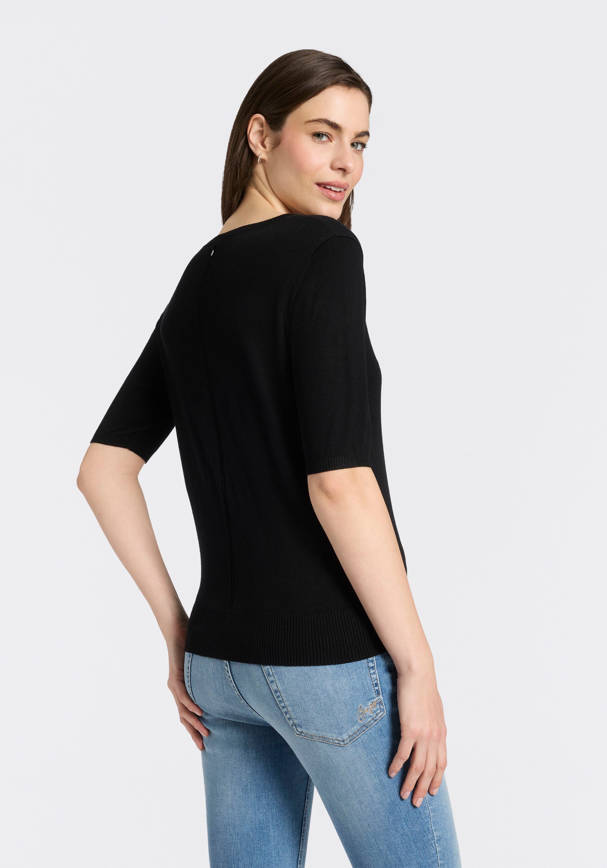 BOSS ORANGE Kurzarmpullover Fiaffu Premium Damenmode mit Lochmuster, Kaschmir-Anteil