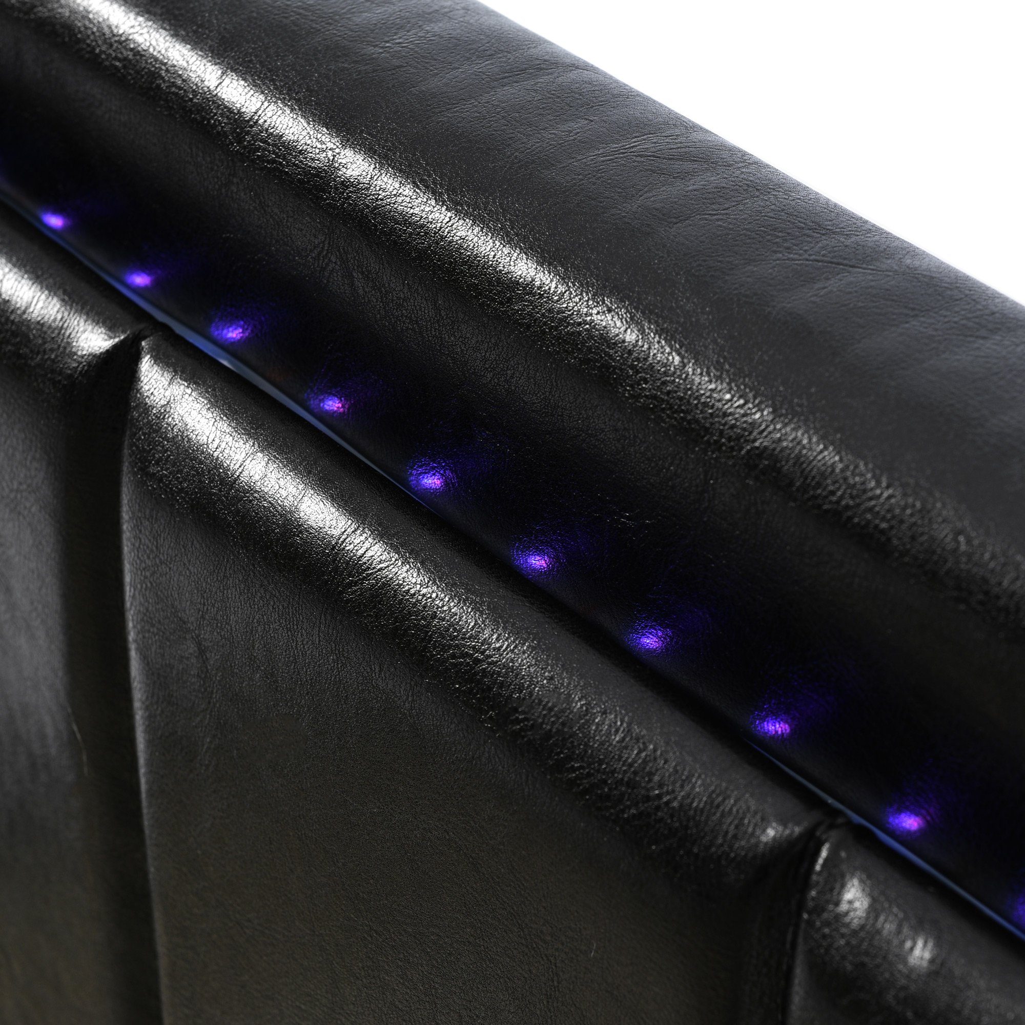 Polsterbett (Funktionsbett, 140 x 200 cm, mit 4 Schubladen, verstellbarem Kopfteil und Lattenrost), Doppelbett mit LED-Beleuchtung, Lattenrost aus Holz, Kunstleder