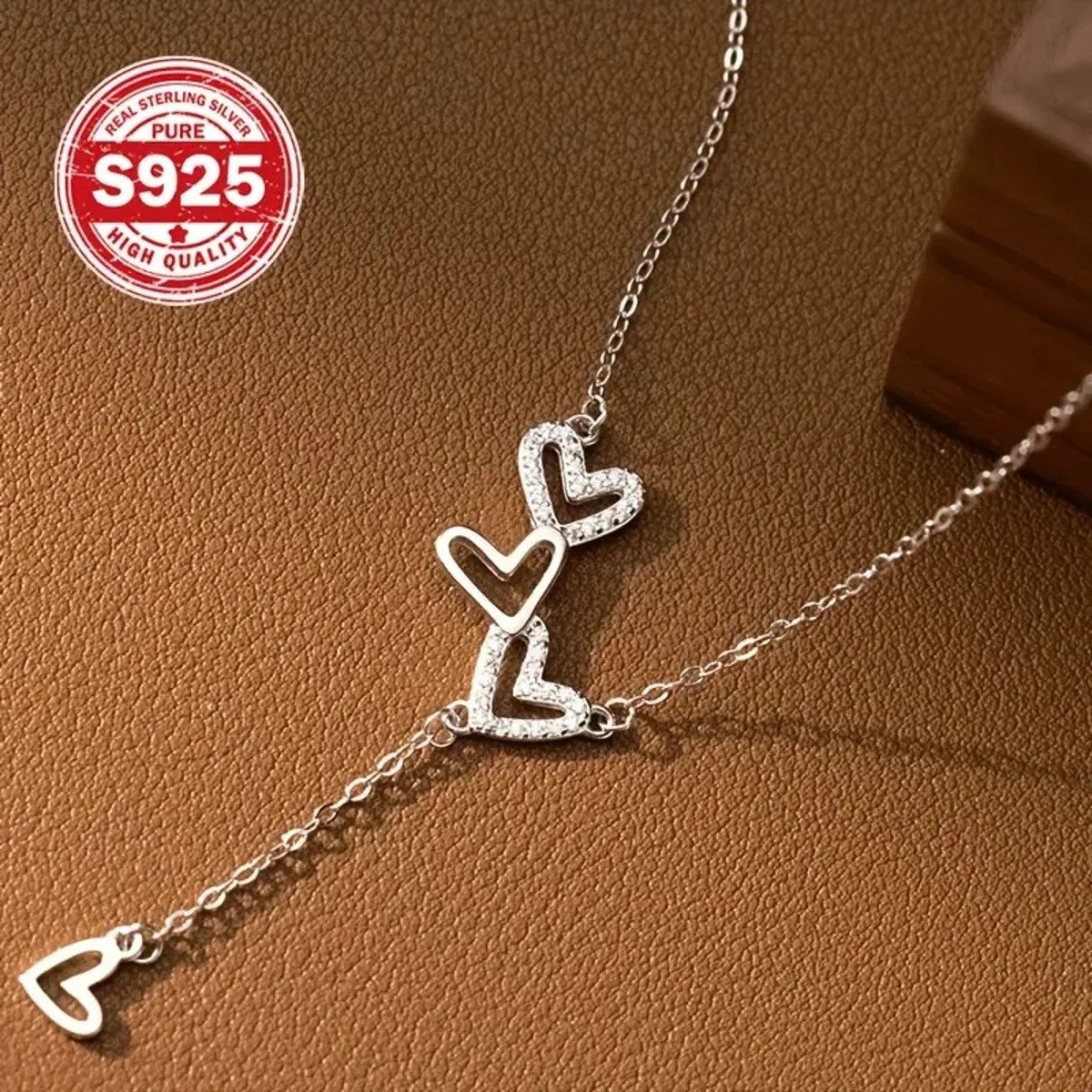 KARMA Kette mit Anhänger Damen Herzen Silber 925 Damenkette verstellbar Silberkette (Herzhalskette Silberkette in Schmuckbox, Damenhalskette Geschenk für Sie), Damenschmuck Silberschmuck Herzkette