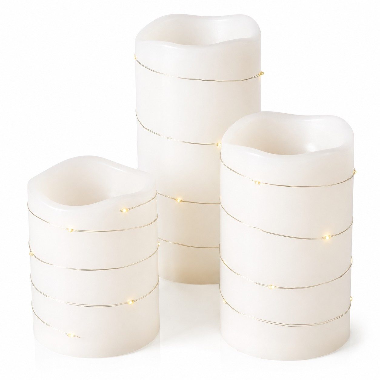 Wurm LED-Kerze LED Stumpenkerzen 3er Set Creme – Timer, batteriebetrieben, Ø 7,5 cm