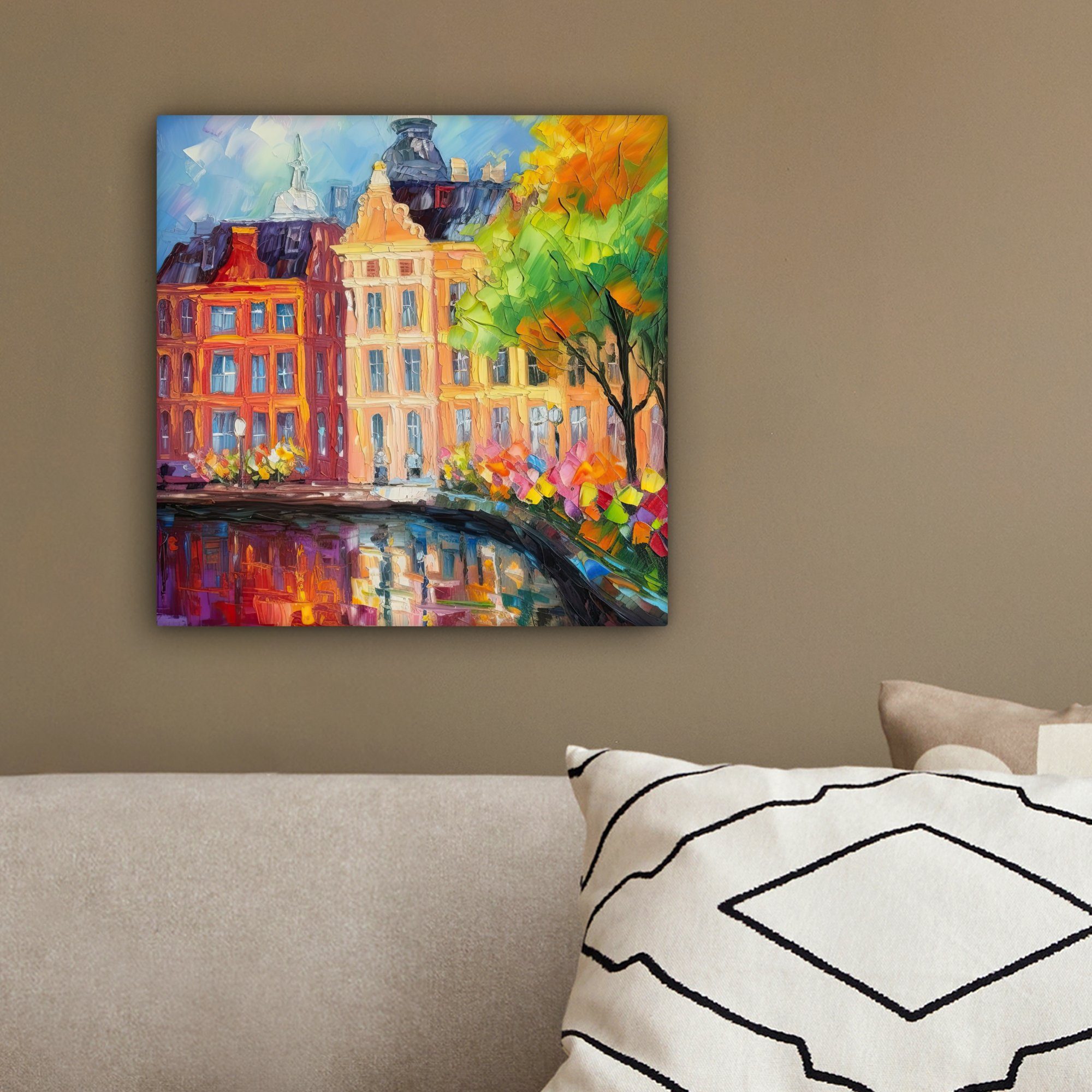 St), - Wohnzimmer - Farbenfroh, Kunst Ölgemälde Leinwand OneMillionCanvasses® (1 Amsterdam für cm Schlafzimmer, Leinwandbild 20x20 - Bilder