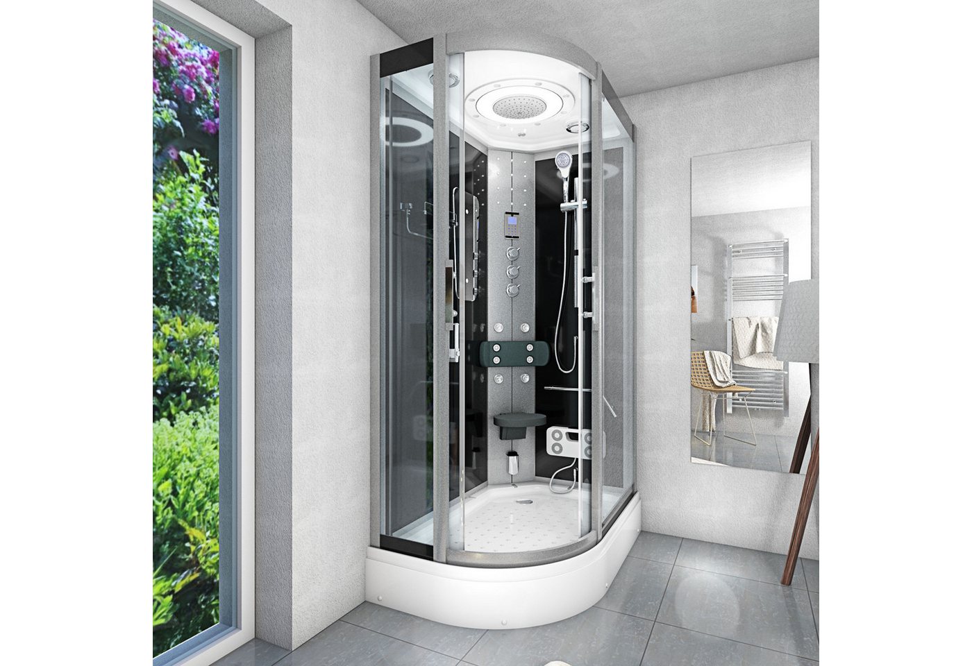 Thumbnail - AcquaVapore Komplettdusche Dusche Duschkabine D60-73T1L Schwarz 120x80, Sicherheitsglas ESG, inklusive Duschwanne, Höhen...