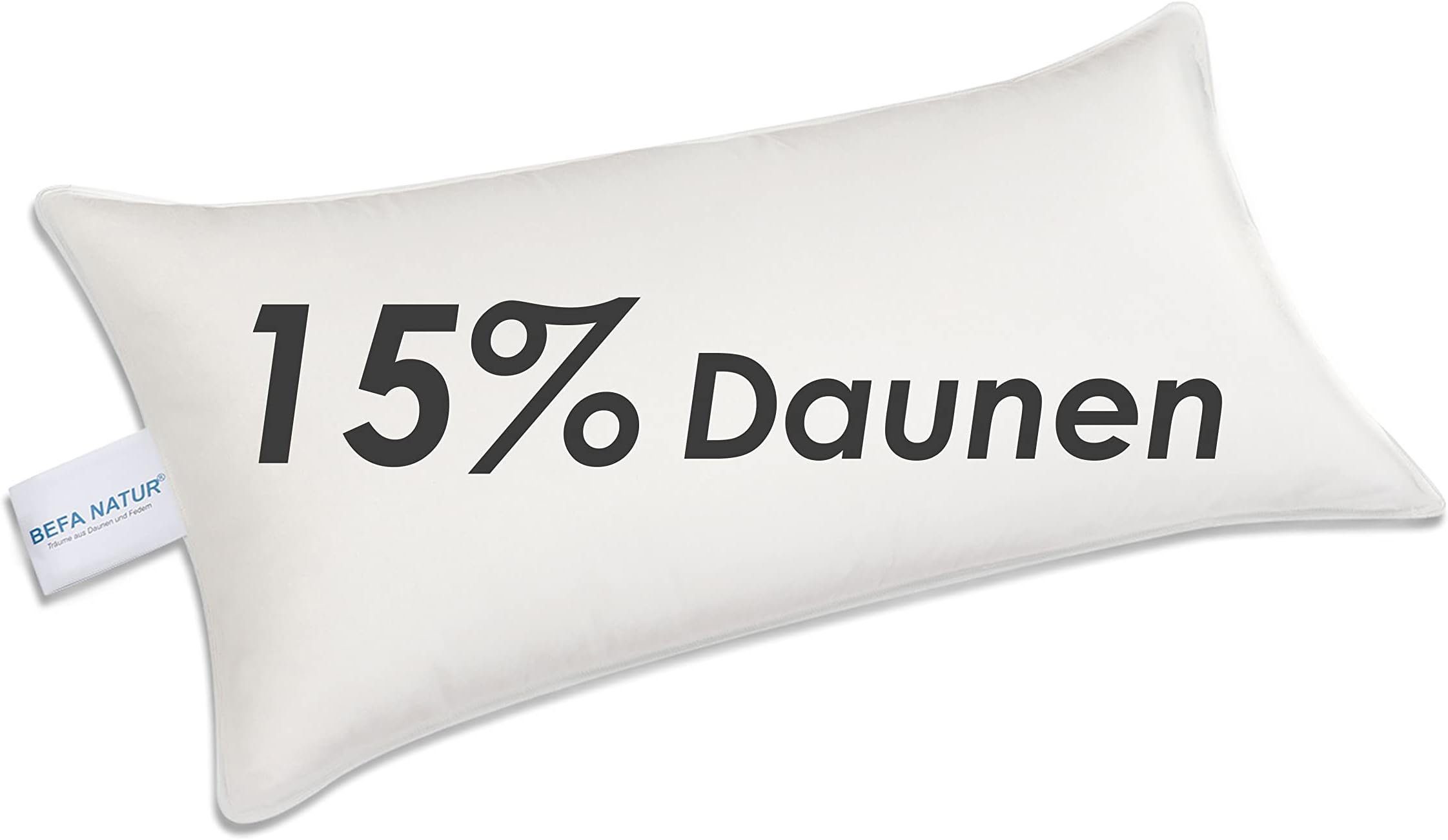 BEFA NATUR Daunenkissen kuscheliges Premium Daunenkopfkissen (mit 15 Daunenanteil) 40 x 80 cm