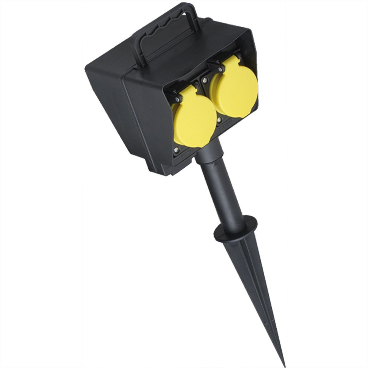 Bachmann Gartensteckdose mit Erdspieß Stromadapter Schutzkontakt, CEE 7/7, Typ-E/F zu Schutzkontakt, CEE 7/3, Typ-F, 2 cm, 2x CEE 7/3, IP4, Outdoor, 394.180