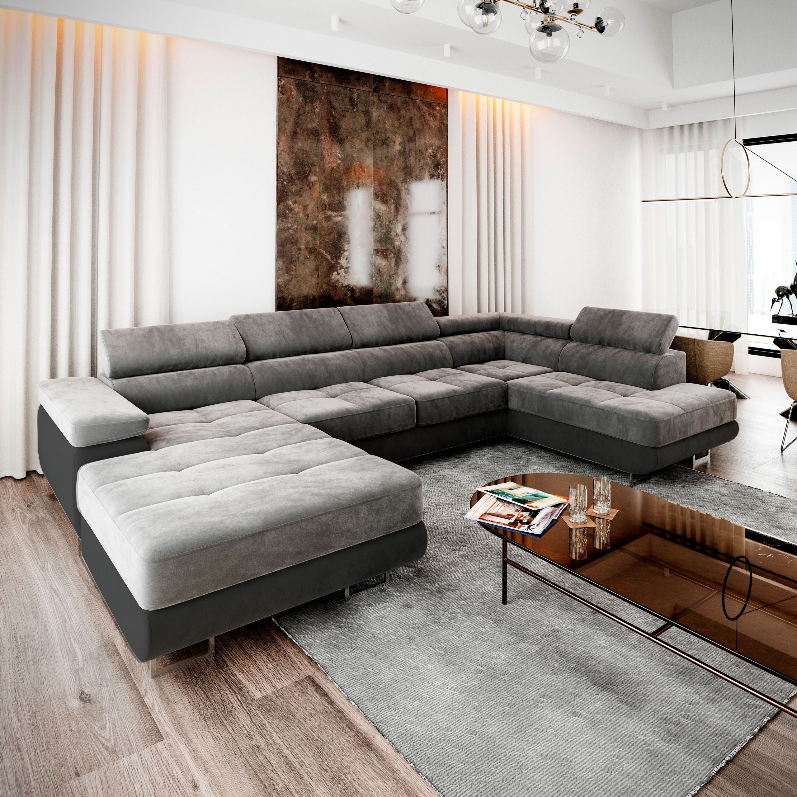 Masseno Ecksofa CASONE mit Schlaffunktion U-Form, Sofa mit Bettkasten