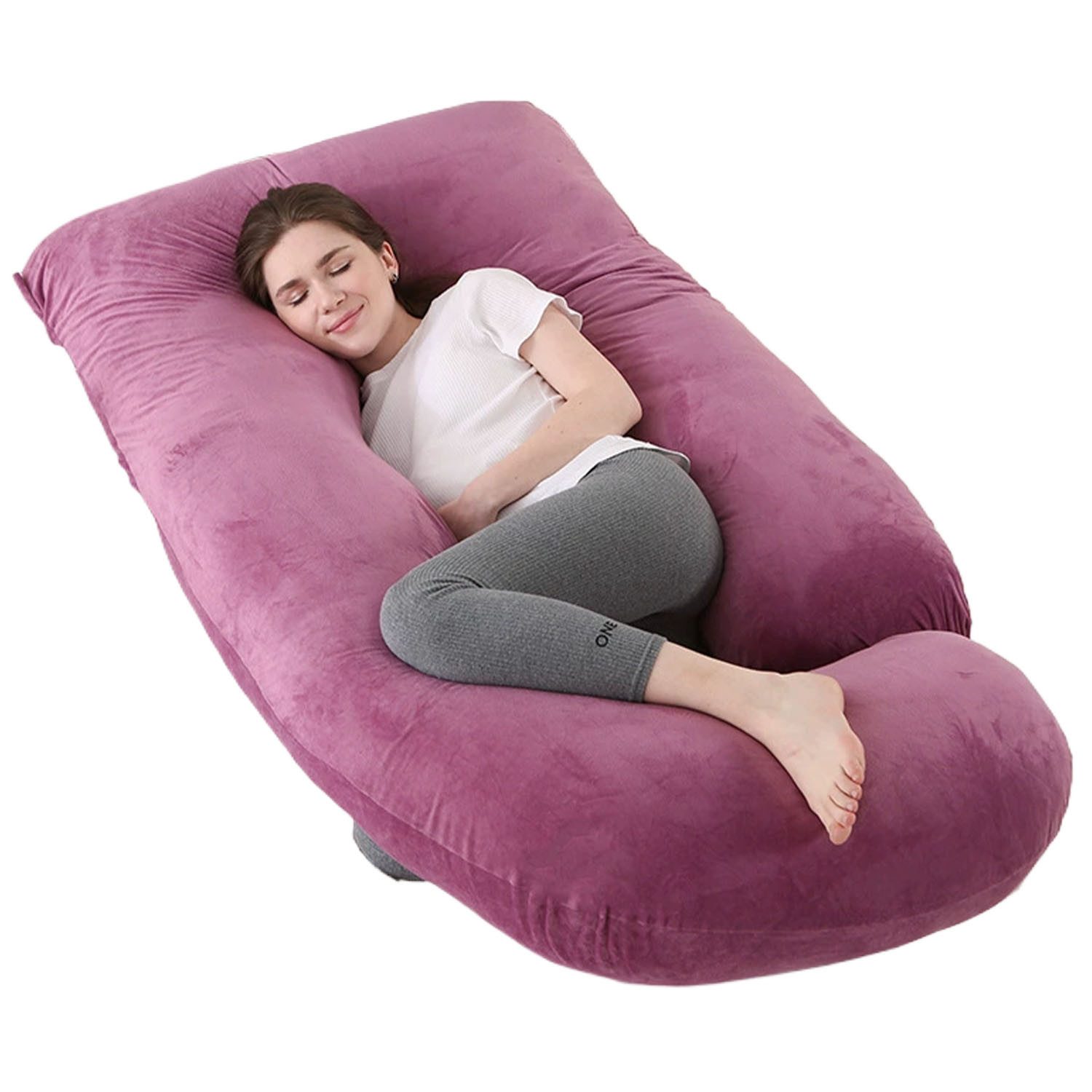 AIMAX Stillkissen Schwangerschaftskissen J-Form Ganzkörperkissen Schlafen Körperkissen, Seitenschläferkissen mit Bezug Kissen Stillkissen Groß Lagerungskissen