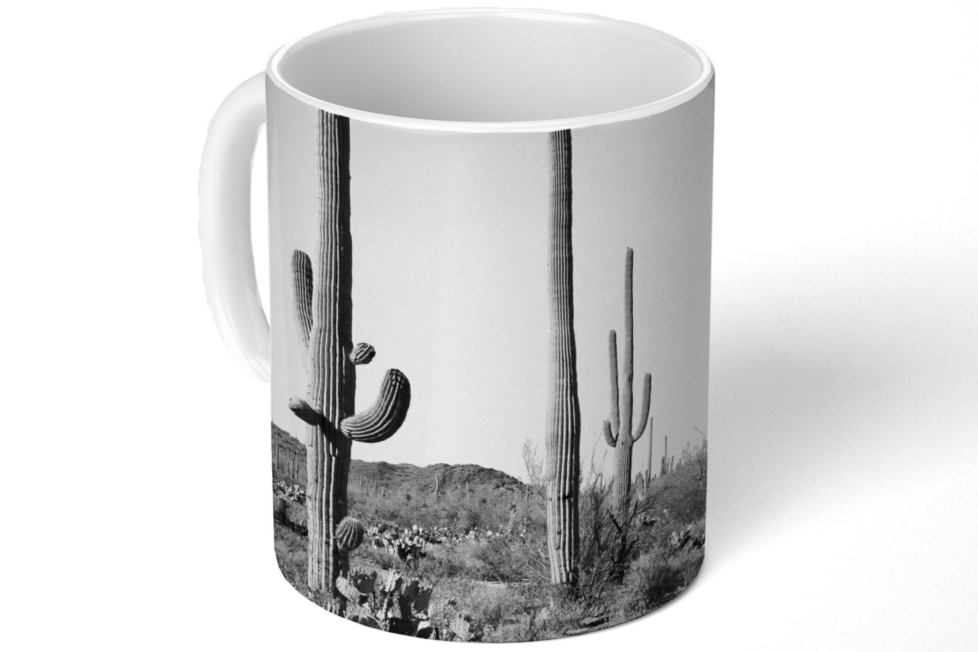 Teetasse, Natur Landschaft, Becher, weiß Kakteen Schwarz - - MuchoWow Kaffeetassen, - Keramik, Geschenk und Tasse Teetasse,
