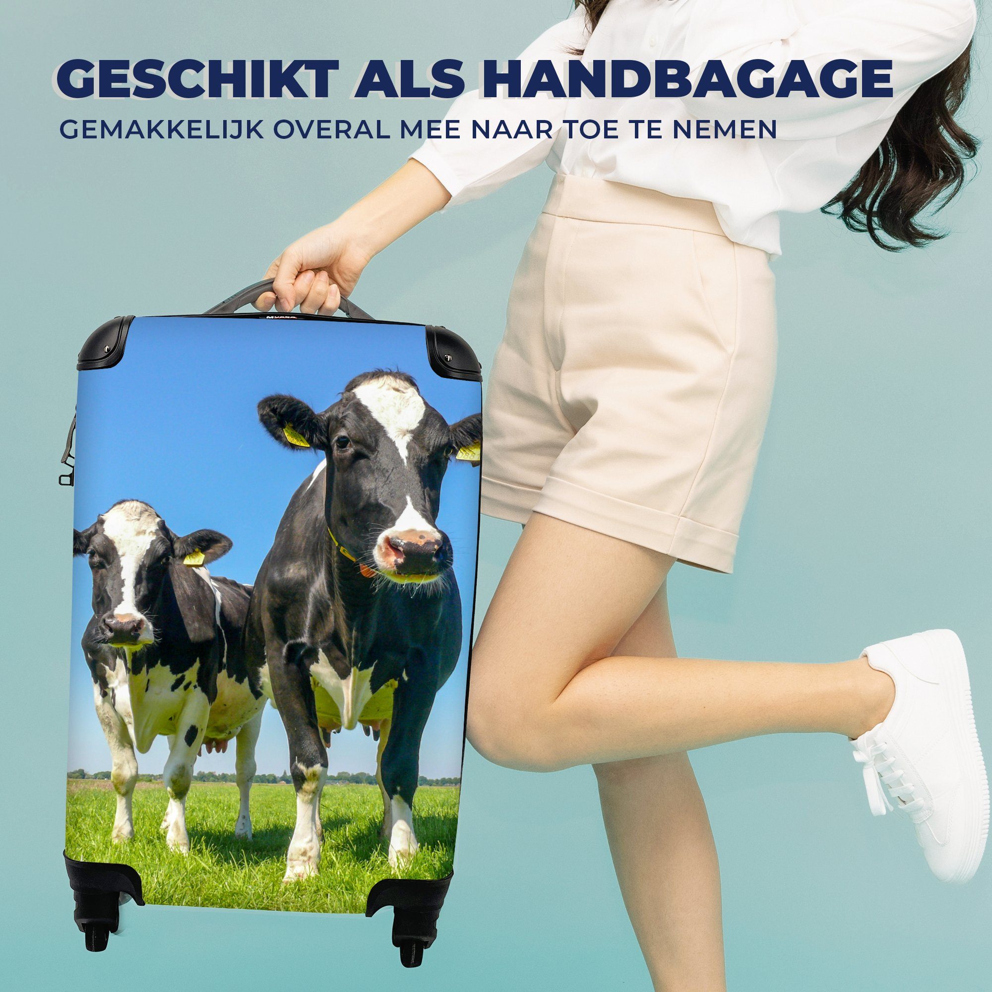 - MuchoWow - für Kühe Handgepäckkoffer mit Weide Reisekoffer 4 Reisetasche Tiere Rollen, Ferien, rollen, Bauernhof, Handgepäck - Trolley,