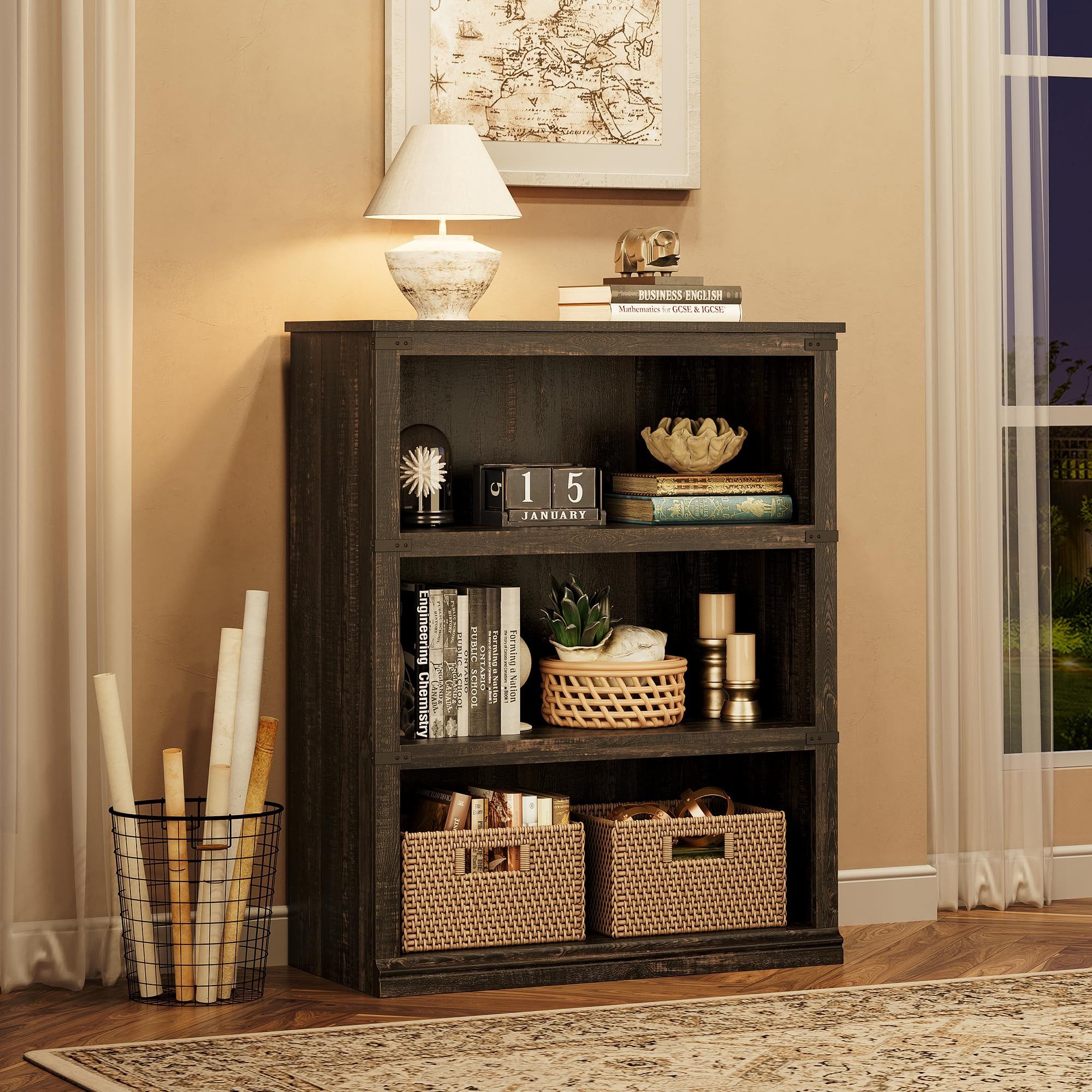 GarveeMore Bücherregal Vintage-Bücherregal aus Holz Ablageregal Standregal günstig online kaufen