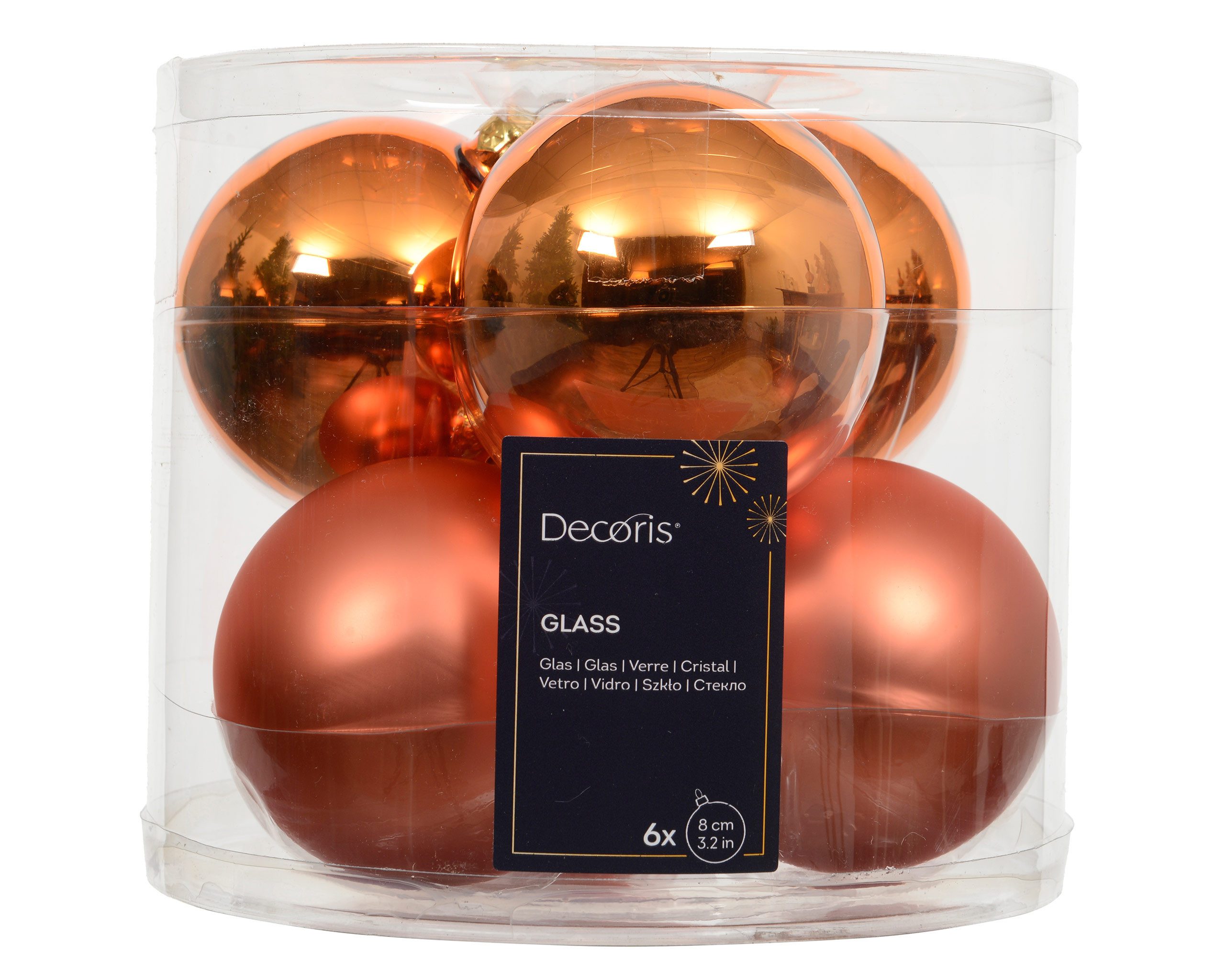 Kaemingk Weihnachtsbaumkugel, Weihnachtskugeln Glas 8cm 6 Stück - Warmorange