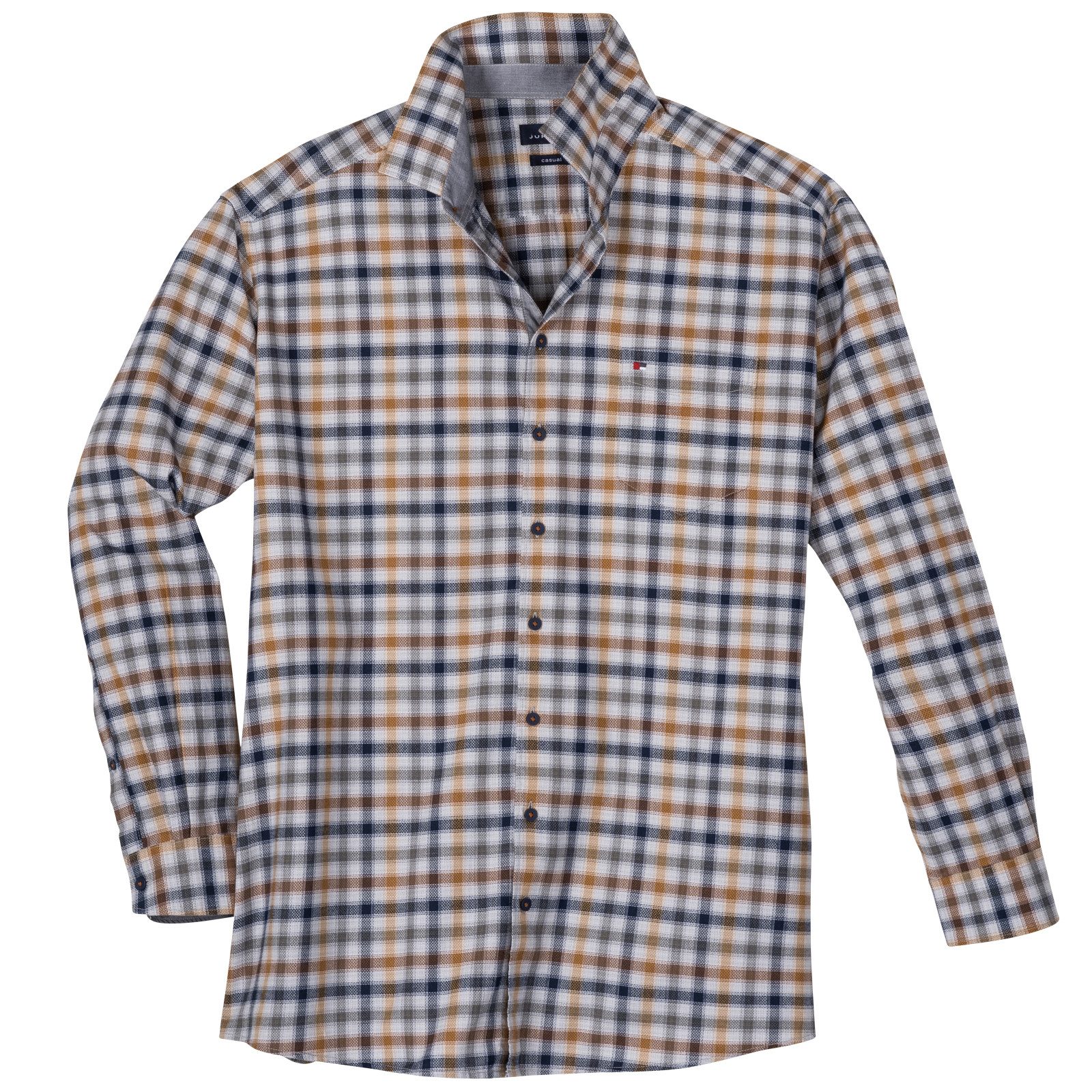 Jupiter Langarmhemd Jupiter XXL Langarmhemd braun-navy-grau kariert