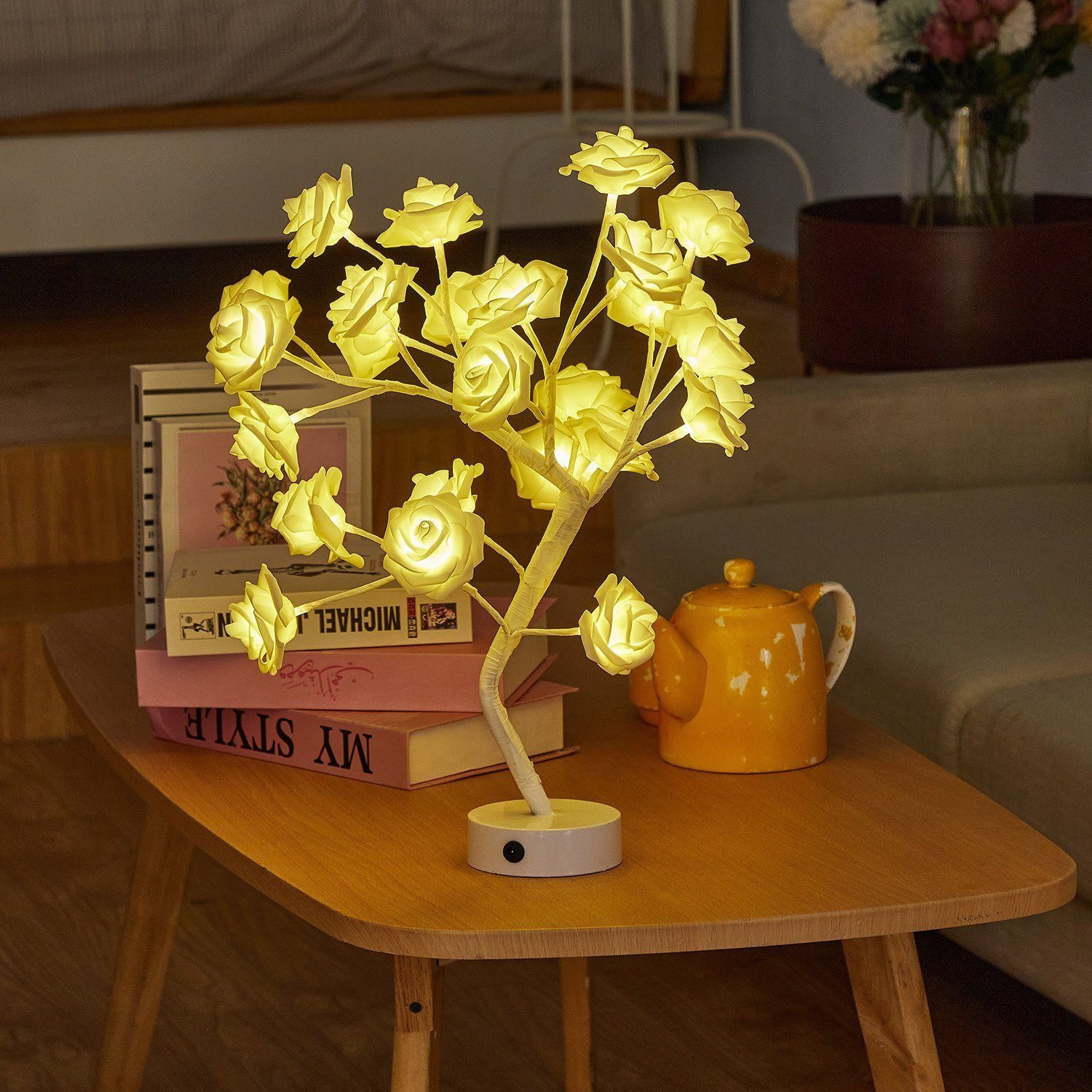 Rose LED Oneid 50M Blume,Hoch Nachtlicht, Tisch-Bonsai-Baum Künstliche LED-Lichtervorhang