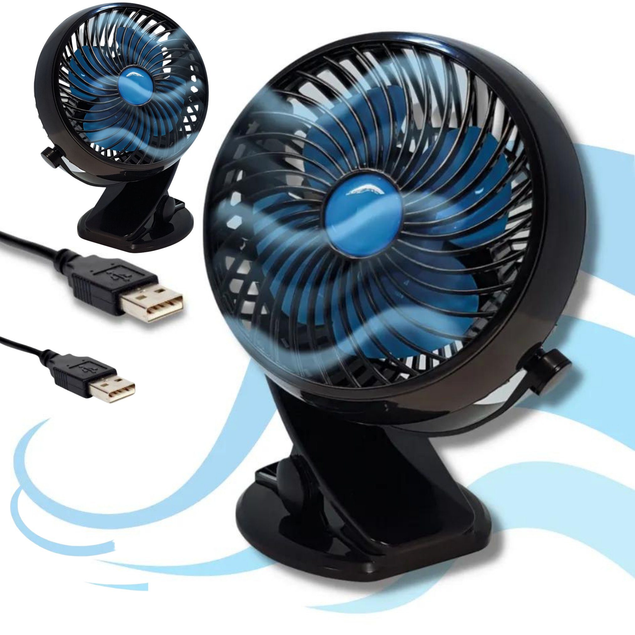 Starlyf Tischventilator Fast Fan, 18,00 cm Durchmesser, Ventilator kabellos, Akku, Befestigungsclip, USB, 1er oder 2er Pack