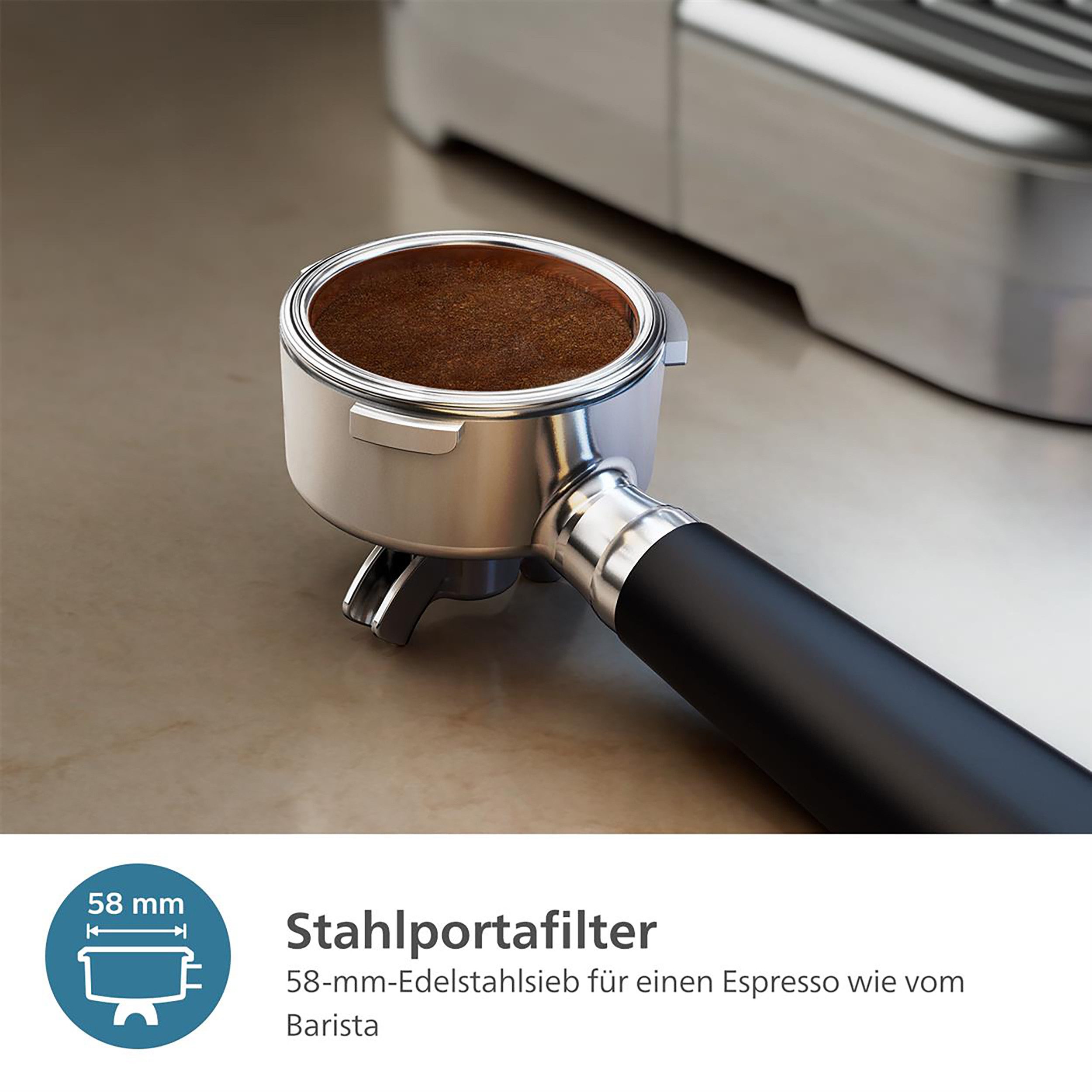 Philips Espressomaschine PSA3218/01 Barista Brew, halbautomatisch, mit 250-g-Bohnenbehälter, Korbfilter, Siebträger und Milchkanne aus Edelstahl, Silber