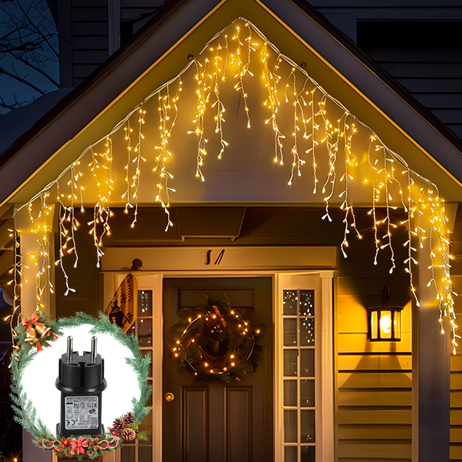 Aigostar LED-Lichtervorhang LED Eisregen Lichterkette Außen, 3M+5M 100LED, günstig online kaufen