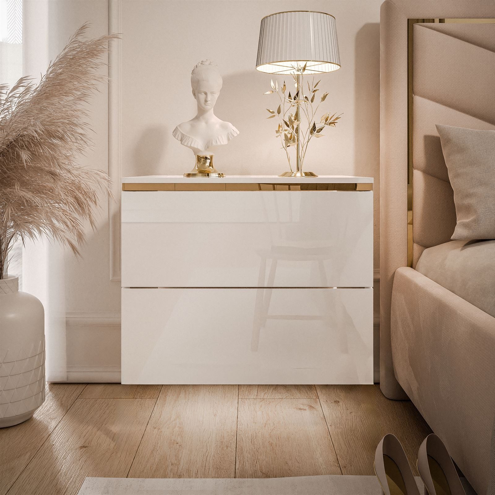 Lookway Nachttisch Hängender AURORA II im Weiß Hochglanz mit LED-Beleuchtun günstig online kaufen