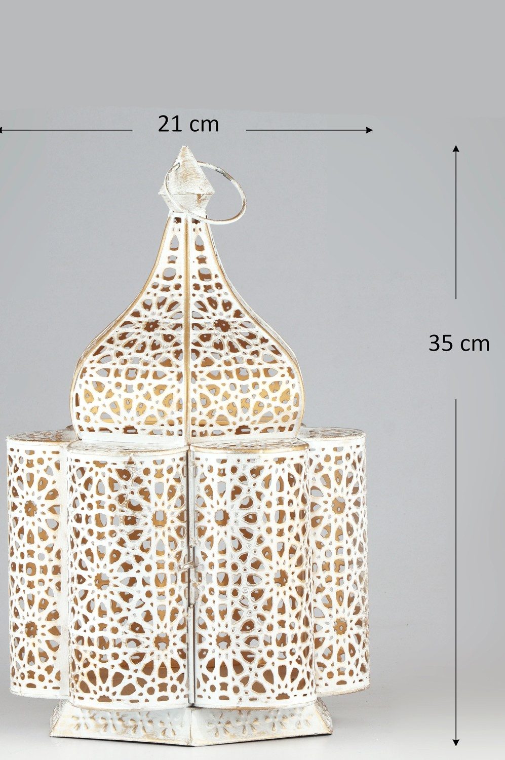 Marrakesch Orient & Mediterran Interior Nachttischlampe Orientalische Tischlampe Feryal handgefertigt aus Metall in Weiß 37 cm, Handarbeit