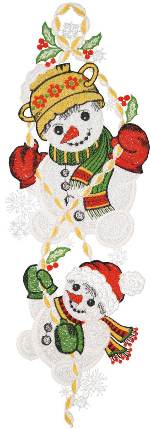 W. Reuter & Sohn - Plauener Spitze® Fensterbild Schneemänner, Made in Germany