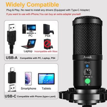 Aveek Streaming-Mikrofon, Professioneller USB Kondensator Mikrofon Kit 192kHZ / 24bit PC Podcast