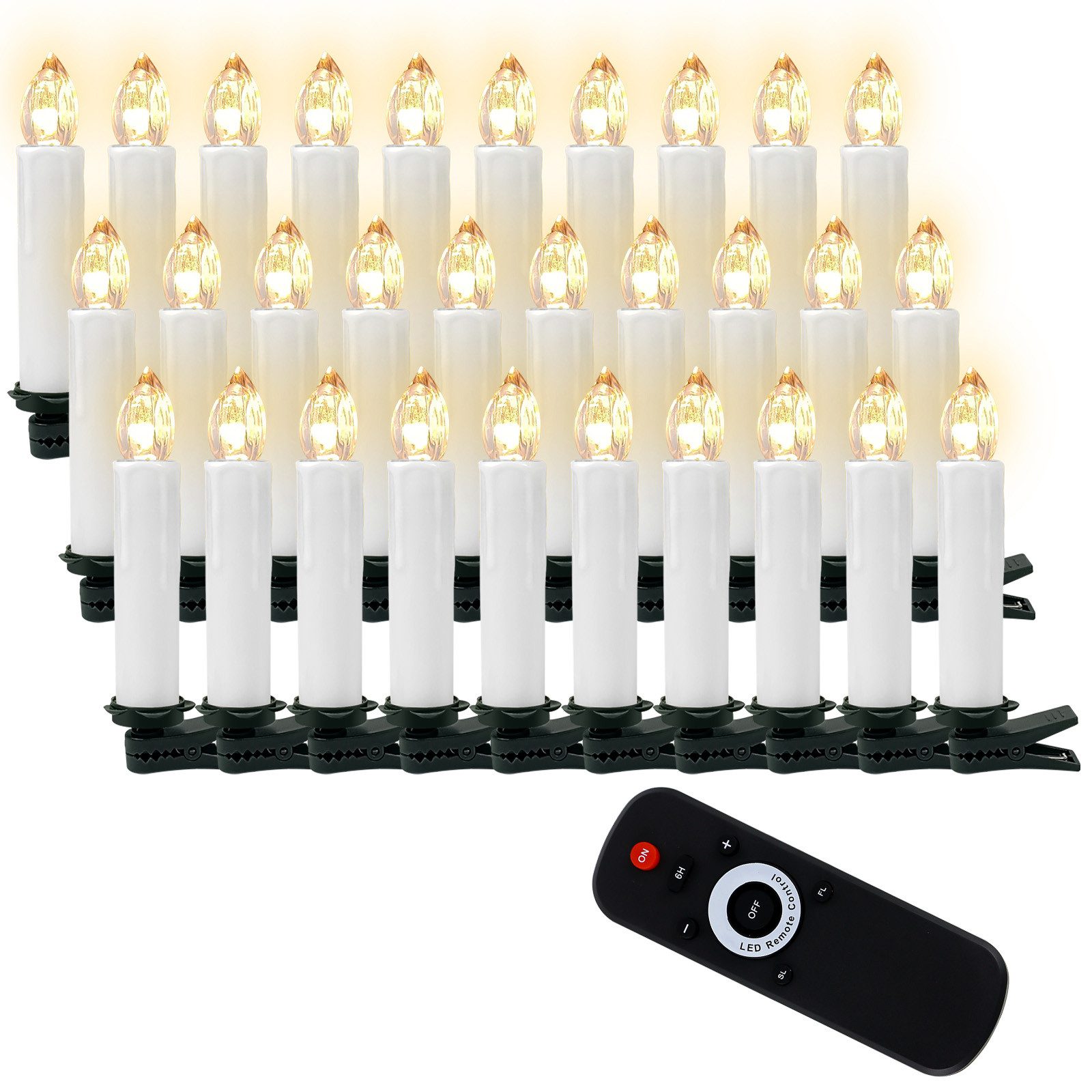 Gotoll LED-Kerze CH050_WE 10-50 set Mit Kerzenhalterung und Fernbedienung (Verfügt über drei Lichtmodi, 30-tlg., mit dekorativen Tropfrändern), Weihnachtskerzen Weihnachtsbaum Kerzen Weihnachtsbeleuchtung