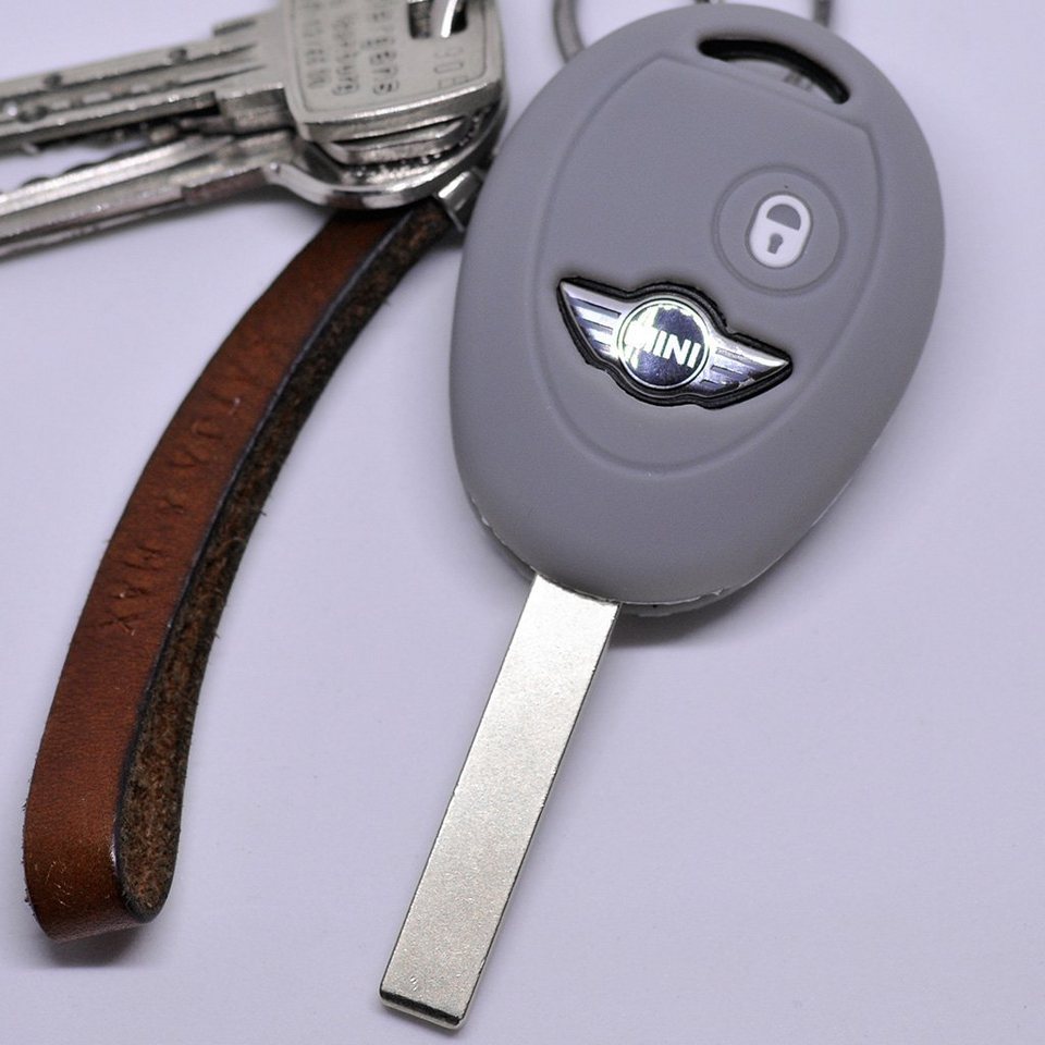 mt-key Schlüsseltasche Autoschlüssel Softcase Silikon Schutzhülle Grau, für  Mini Cooper Cabrio Coupe Clubman 2 Tasten Funk Fernbedienung