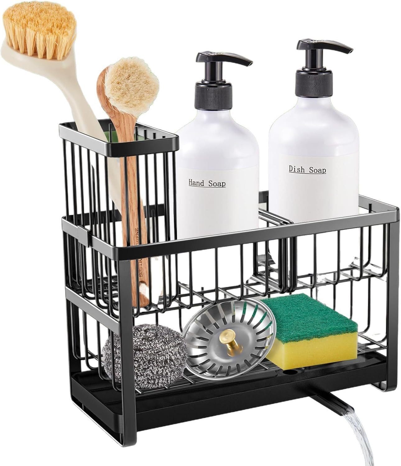 Refined Living Küchenorganizer-Set Küchen Spülbecken Organizer, Sink Caddy Organizer, Schwammhalter, (Spülbecken Organizer 2-stufig Schwarz, Doppelschicht-Design, Aufbewahrung Spülutensilien mit Auto-Abfluss und 360° Drehbarem Auslauf Für Handtüchern, Aufbewahrung für die Arbeitsplatte, Spülbürsten Halter,Spülmittelhalter mit Abfluss, Küchenorganisation Waschbecken, mit Abflusspfanne, 1-tlg., Spülmittelhalter Küche, Abtropfhalter Küche,Küchenutensilien Organizer), Rostschutz, Platzsparend, für Küche, Badezimmer, Vielseitige Nutzung