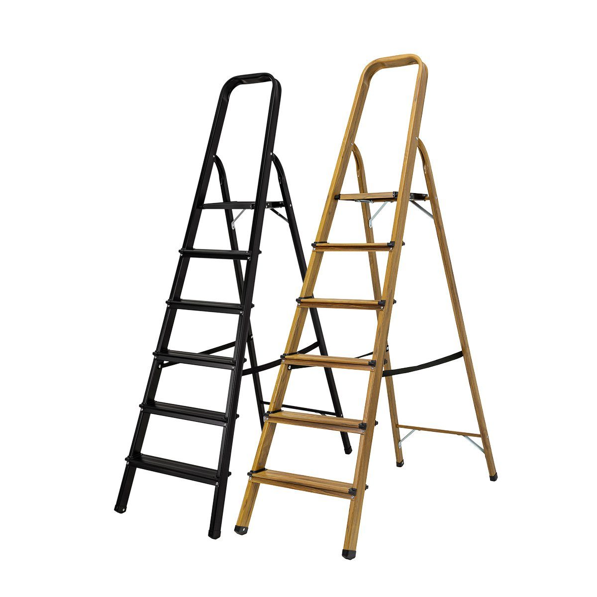 Craftfull Stehleiter Alu Klappleiter CF-133A - 3 J. Garantie - 2-6 Stufen - Holzoptik (Black-Edition - 150 kg Traglast - Alu Stehleiter bis 150 kg - Doppelleiter - Trittleiter - Sicherheitsleiter - Multifunktionsleiter - Vielzweckleiter - Mehrzweckleiter, 1-St., Anti-Rutsch-Trittfläche, Gummierte Standfüße, Aluminium Eloxiert), Stufen Leiter Haushaltsleiter Arbeitsleiter Arbeitsbühne klappbar