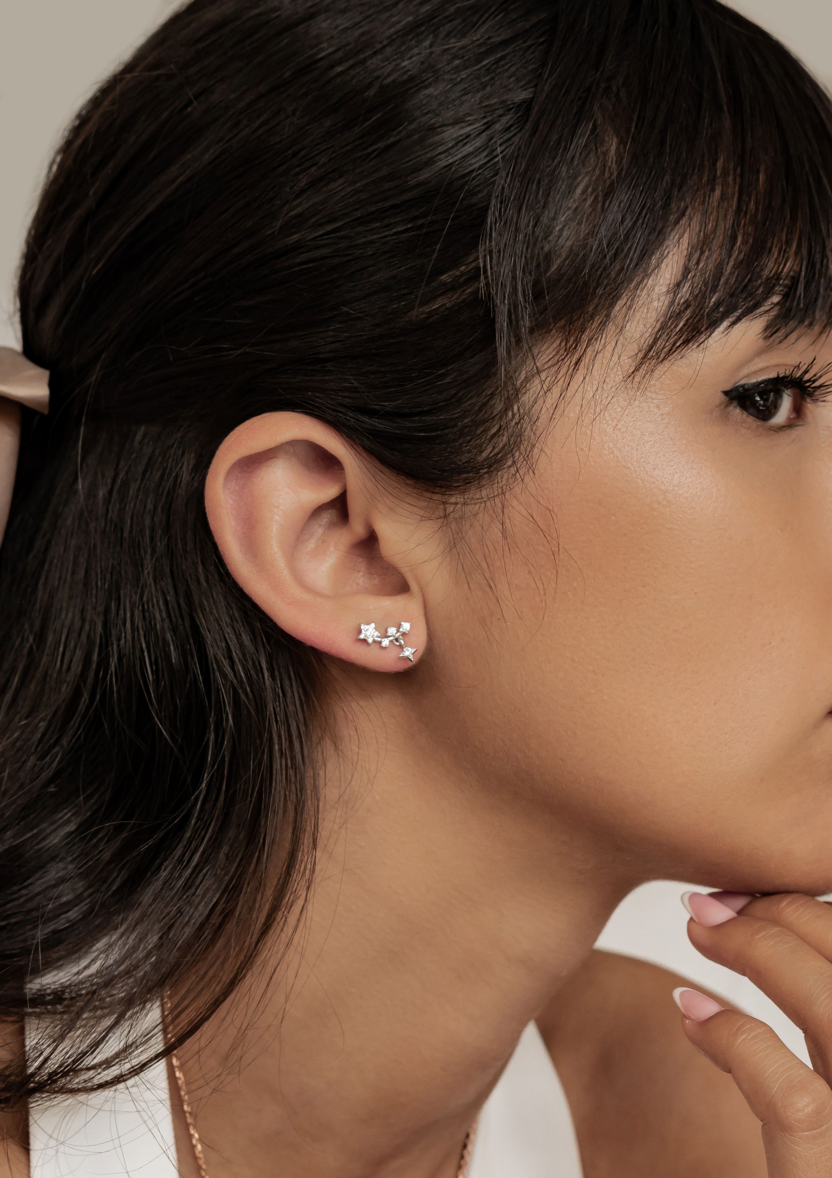 Hey Happiness Paar Ohrstecker Stern Nachthimmel, mit Zirkonia, Zarte Kleine Damen Ohrringe Silber 925