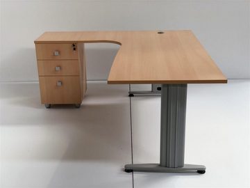 Furni24 Schreibtisch Winkelschreibtisch Dona, Buche Dekor, 180 cm, inkl. Beistellcontainer