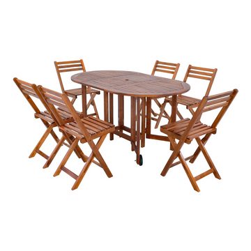 en.casa Garten-Essgruppe, (Set, 7-tlg., 1 Tisch, 6 Stühle), »Acerenza« Akazienholz Holzfarben