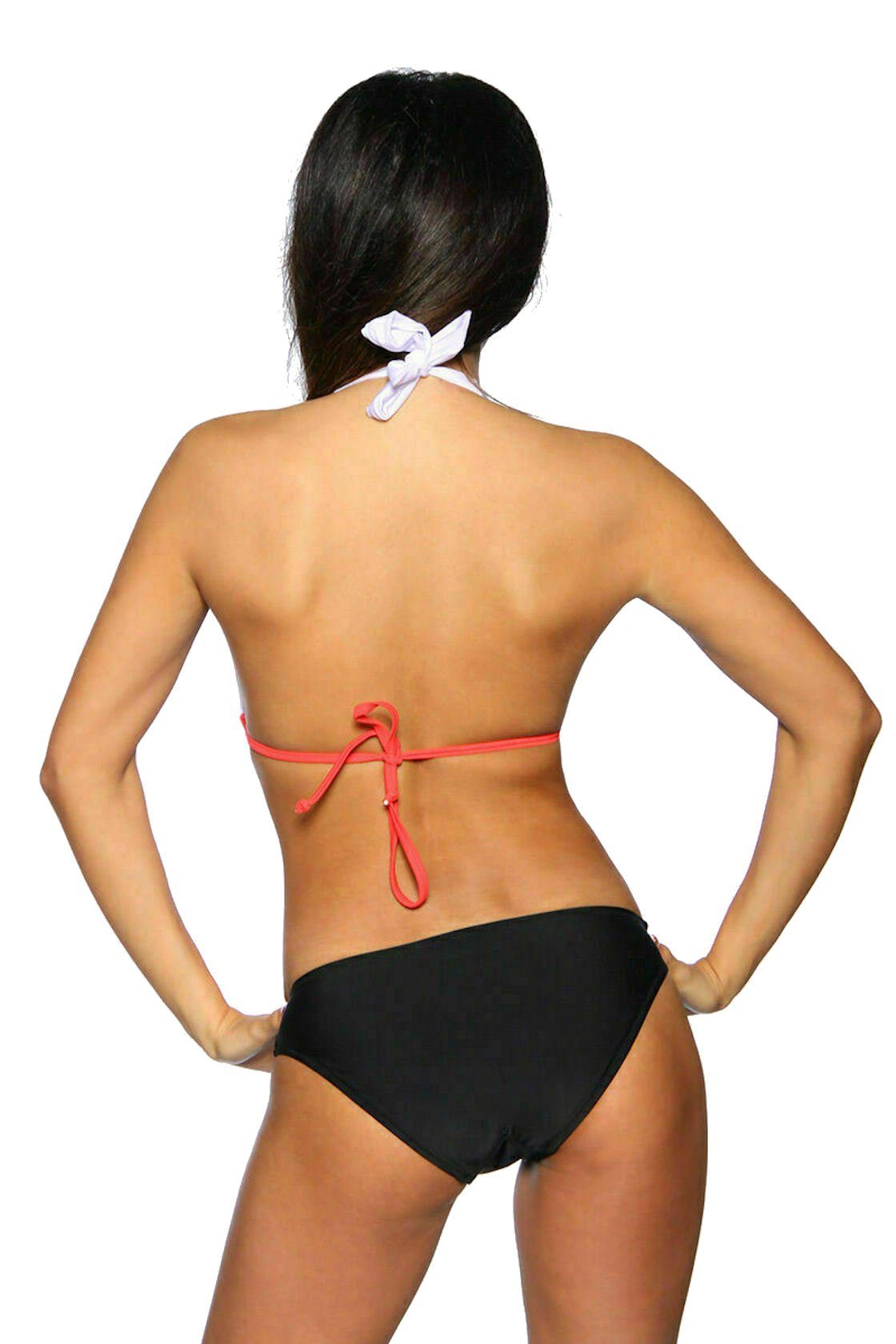 Samegame Monokini Marine-Monokini mit Goldknöpfen Neckholder Badeanzug  schwarz weiß rot