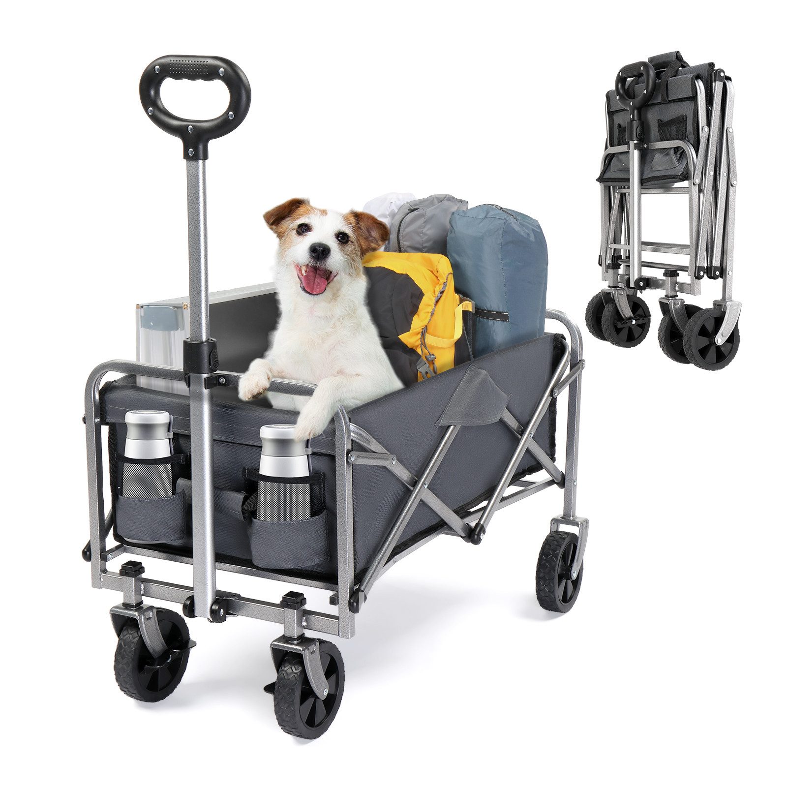 VINGLI Handwagen Тележки Faltbar, 100 kg Tragkraft, 600D Oxford-Stoff, Stahlrahmen, Тележки Klappbar, 74,5×45,5×84cm, Schwarz/Grau/Blau