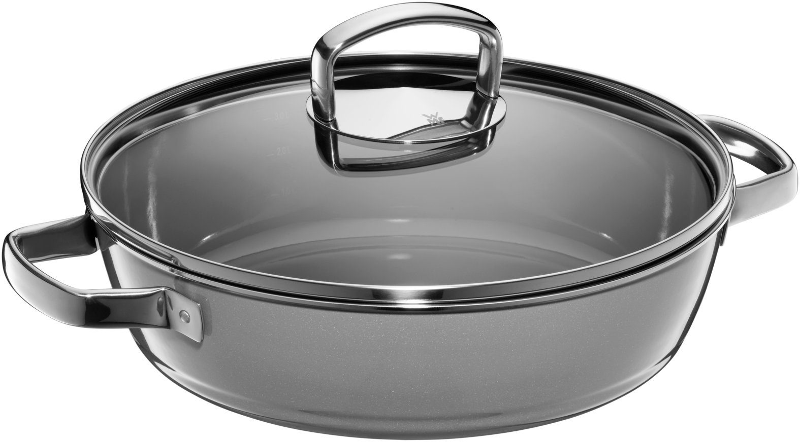 WMF Schmorpfanne Fusiontec Mineral Schmorpfanne mit Glasdeckel, 28 cm, Platinum, Fusiontec (1-tlg., Bräter mit Glasdeckel 28 cm (Volumen 5,9l, Höhe mit Deckel 10,5 cm), optimal für Herdplatten mit Ø 22 cm
