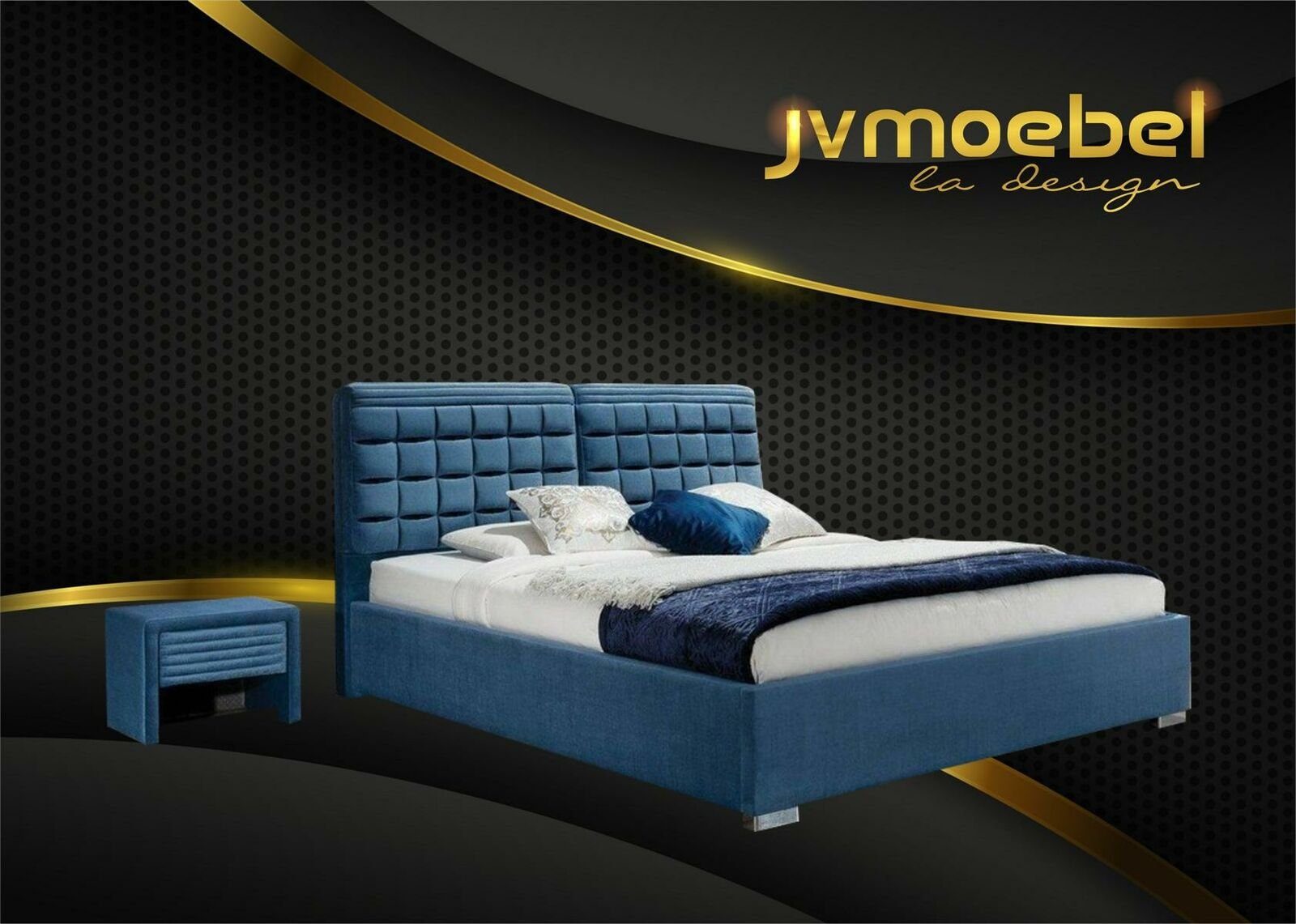 JVmoebel Bett, Luxus Boxspring Bett Design Stoff Hotel Betten Schlafzimmer Blau