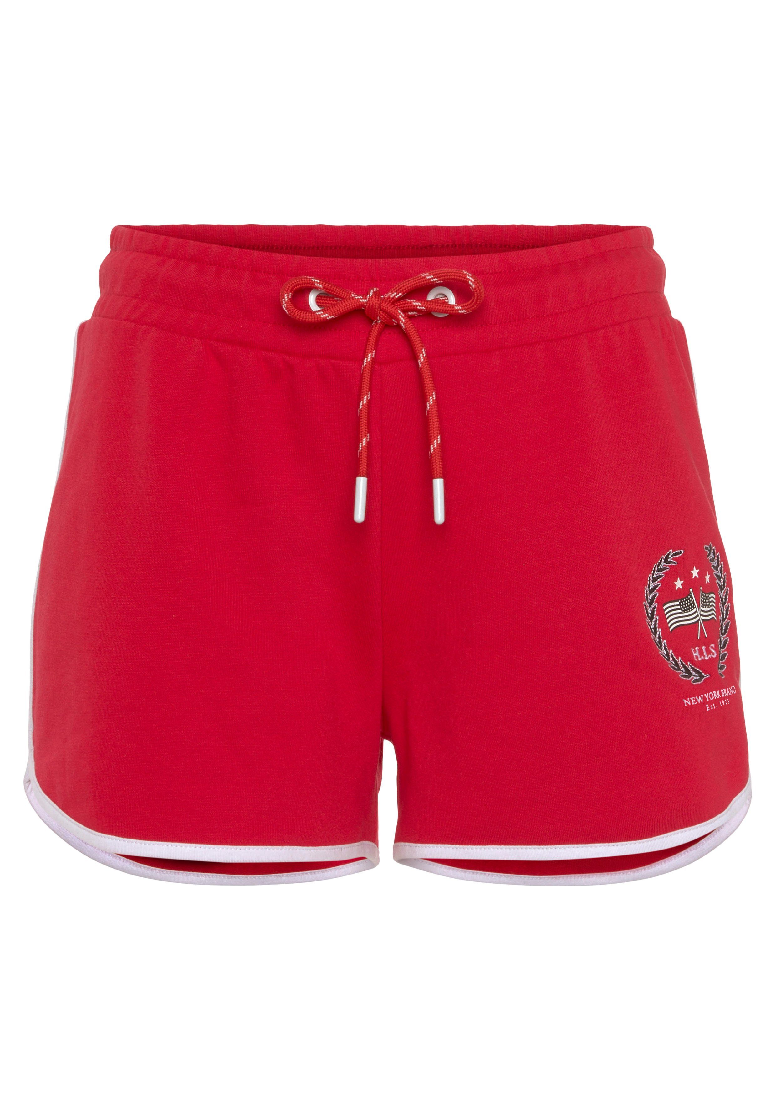 H.I.S schöner Loungeanzug Stickerei, rot -Relaxshorts mit Sweatshorts