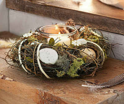 Home-trends24.de Osternest Osterkranz Windlicht Kranz Tischdeko Osterdeko Ostern Tischkranz