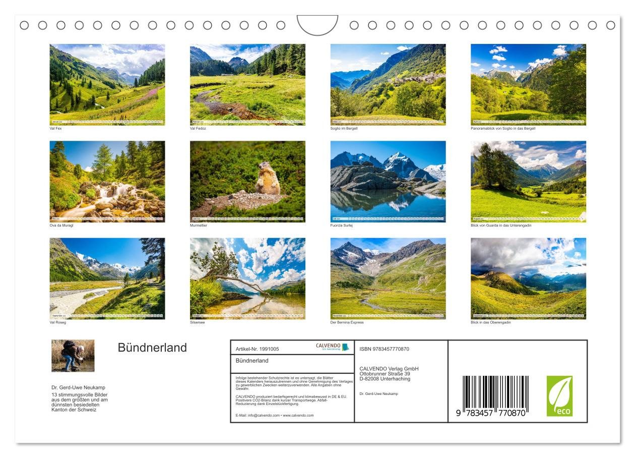 Thumbnail - CALVENDO Wandkalender Bündnerland (Wandkalender 2026 DIN A4 quer), CALVENDO Monatskalender