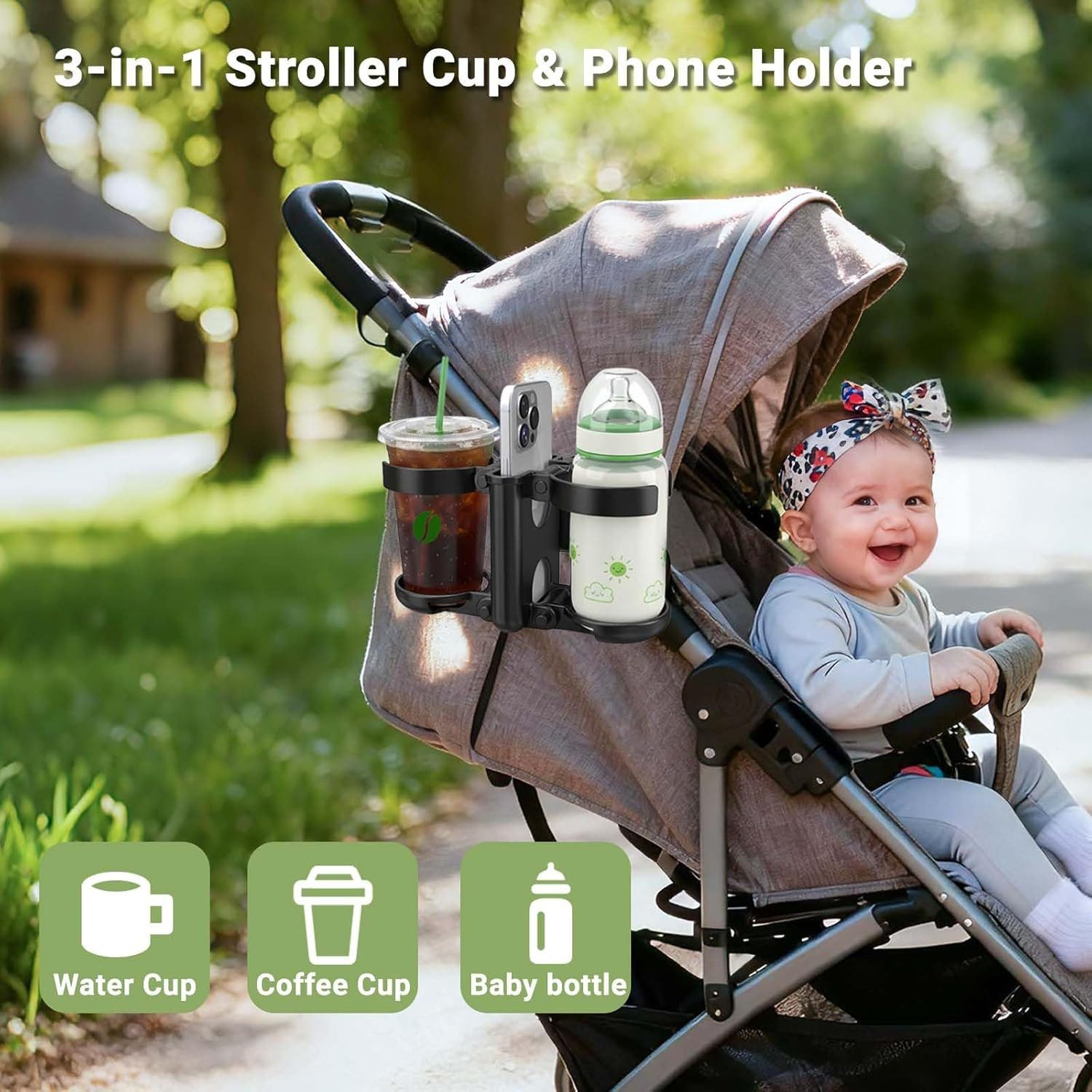 FELIXLEO Becherhalter 3 in 1 Kinderwagen Getränkehalter Handyhalter Doppelhalter, (1-St)