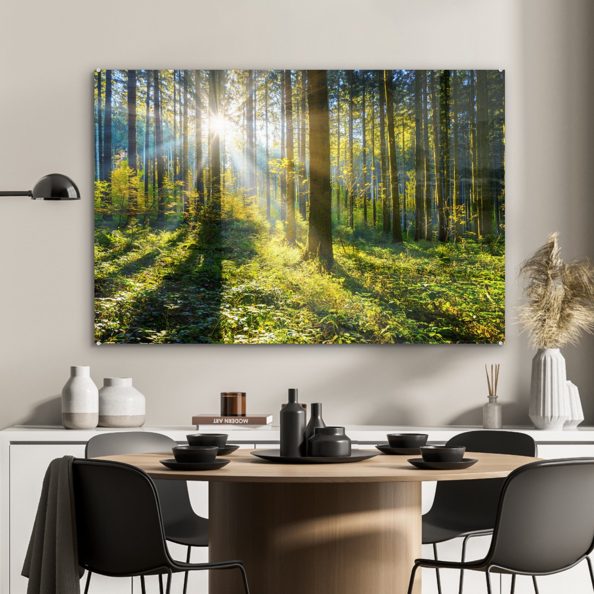 MuchoWow Acrylglasbild Wald - Sonne Acrylglasbilder - Schlafzimmer (1 Sommer, & St), Wohnzimmer