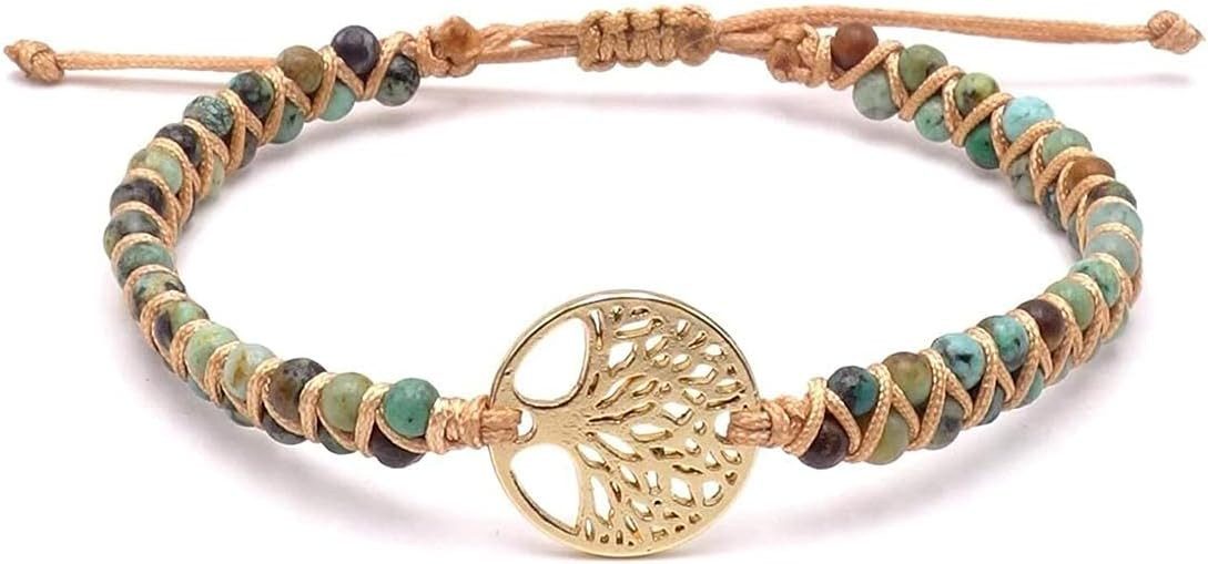 Alster Herz Perlenarmband Armband Edelstein Perlen mit Lebensbaum Damen Herren J0455, handgefertigt, ideal als Geschenk