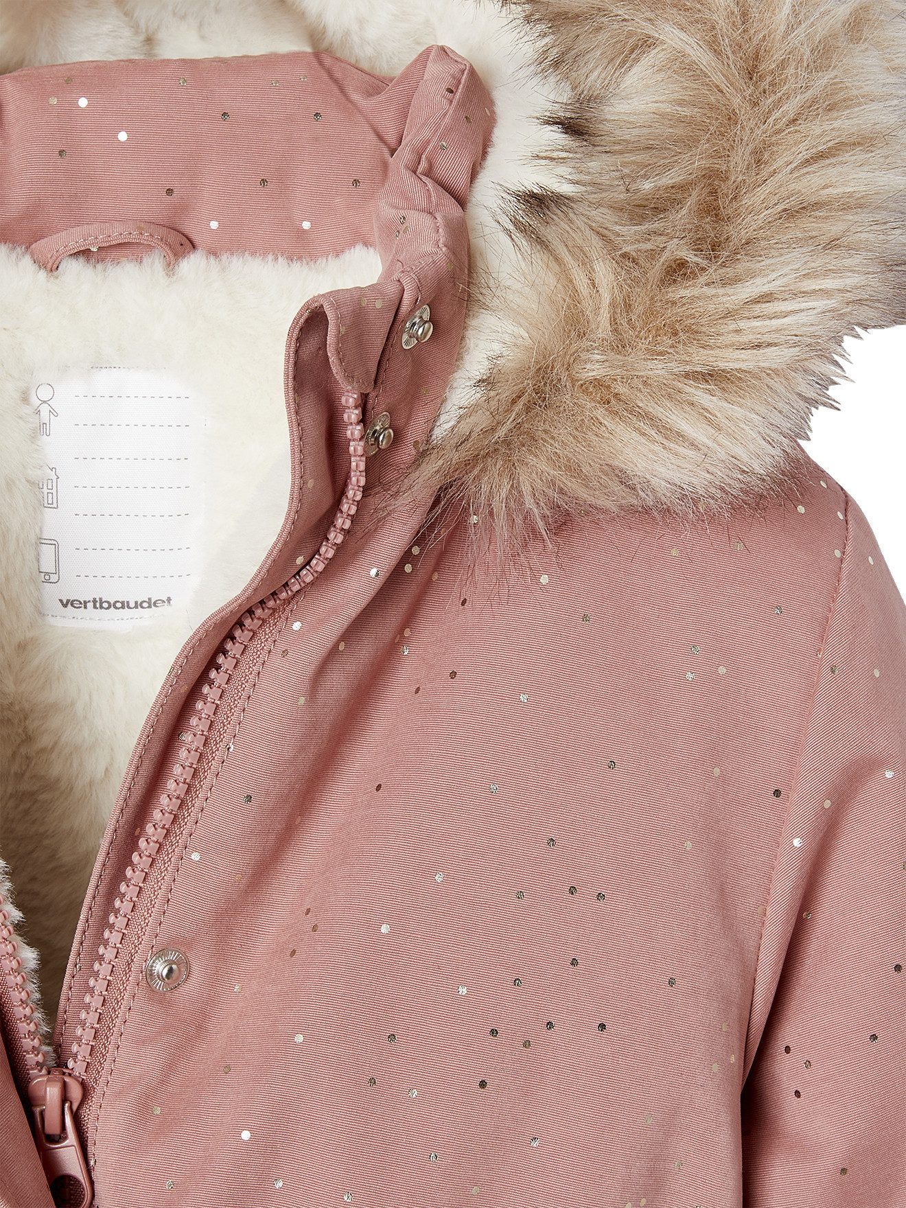 vertbaudet Parka Warme Mädchen Winterjacke mit Glitzer und Webpelz Recycling-Wattierung, Glitzer, beschreibbares Namensschild