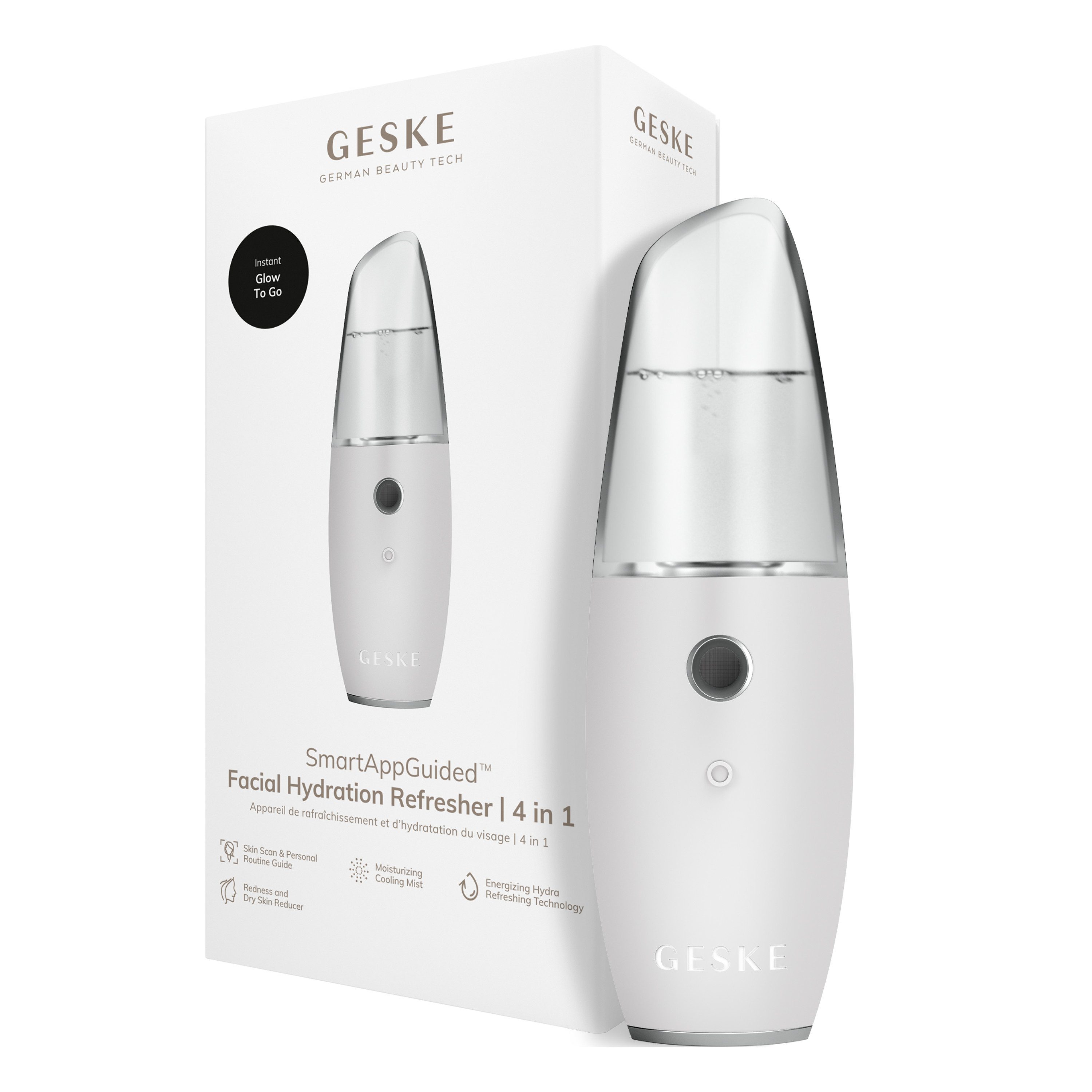 GESKE German Beauty Tech Enhancer SmartAppGuided™ Facial Hydration Refresher 4 in 1, Packung (Gerät & USB-Ladekabel), 2-tlg., Gerät inkl. kostenloser APP (SmartAppGuided Device), Mit der GESKE App erhältst Du deine personalisierte Hautpflegeroutine.
