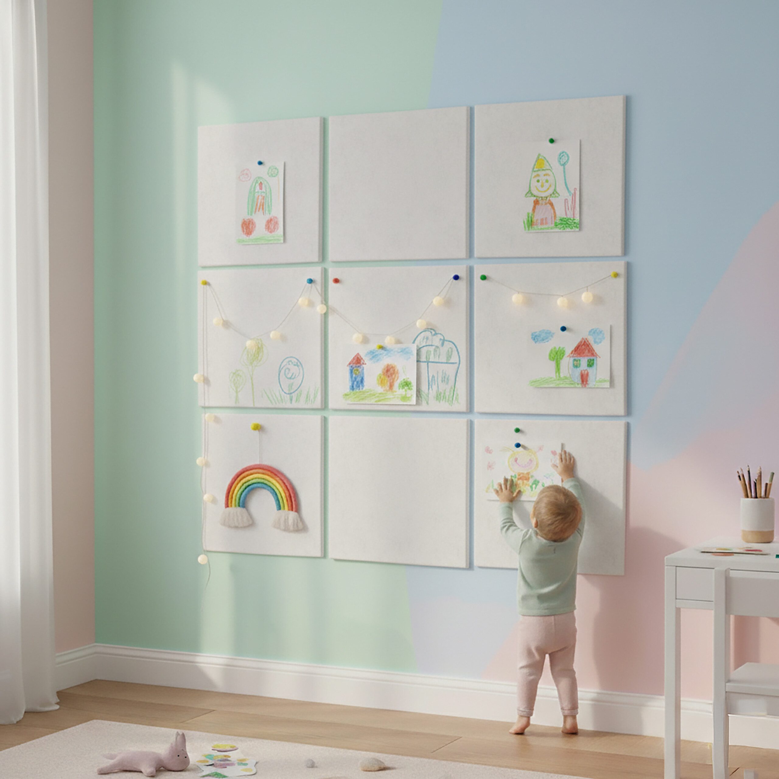 relaxdays Pinnwand 12x selbstklebende Filzpinnwand Quadrat, weiß