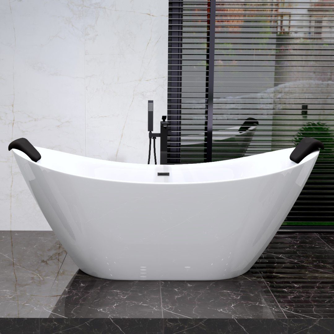 KOLMAN Rundwanne Freistehende Badewanne IVAR 180x80 + Kopfstütze KODI