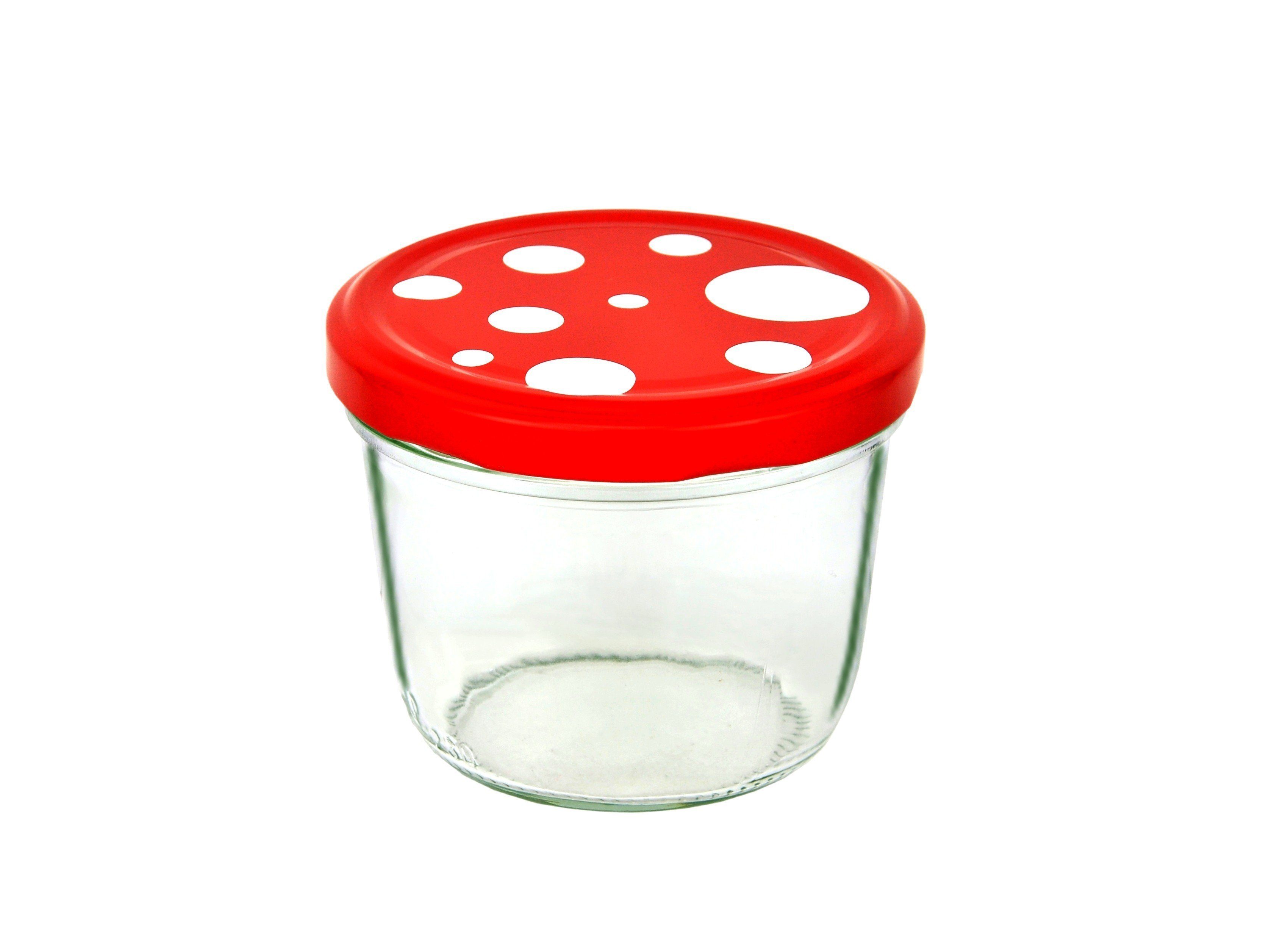 MamboCat Einmachglas 82 Glas weiß 100er rot ml To gepunktet, Sturzglas 230 Fliegenpilz Deckel Set