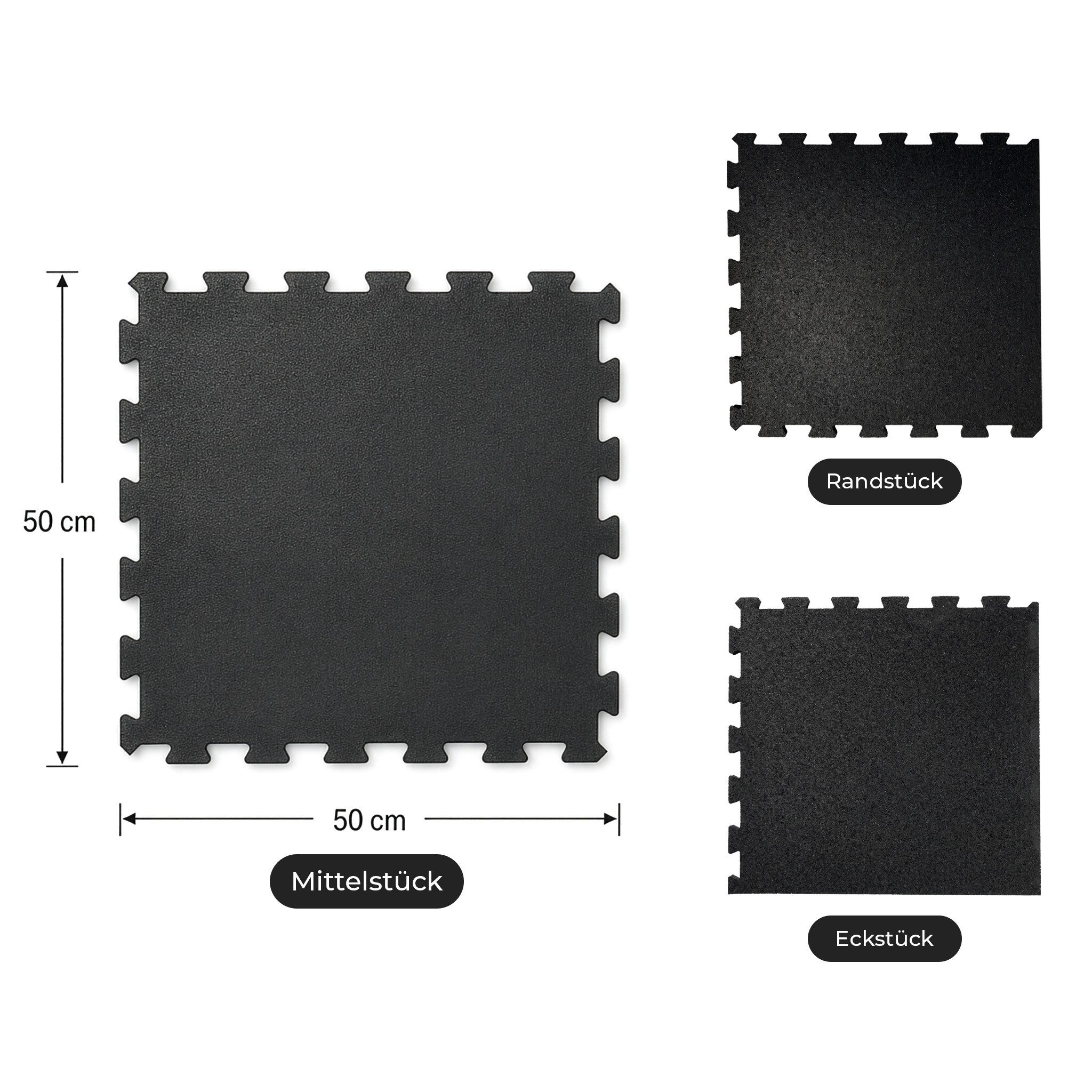 Floordirekt Sportmatte Gummi Steckmatte mit V-Interlocking-System für Fitnessgeräte, Erweiterbares Stecksystem, Geräuschreduzierend
